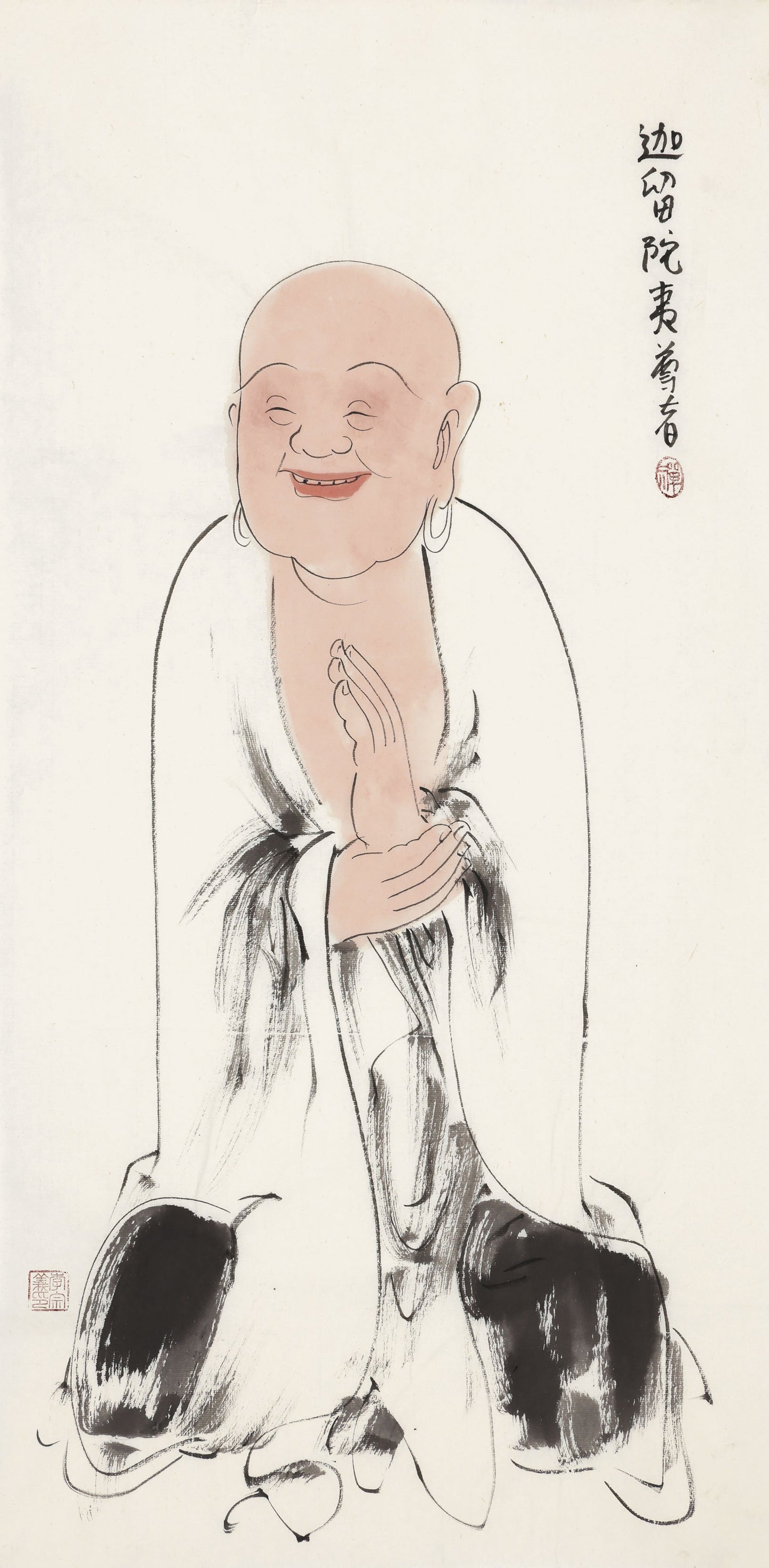 迦留陀夷尊者|罗汉水墨国画 禅意人物收藏字画--100x50-4.5平尺