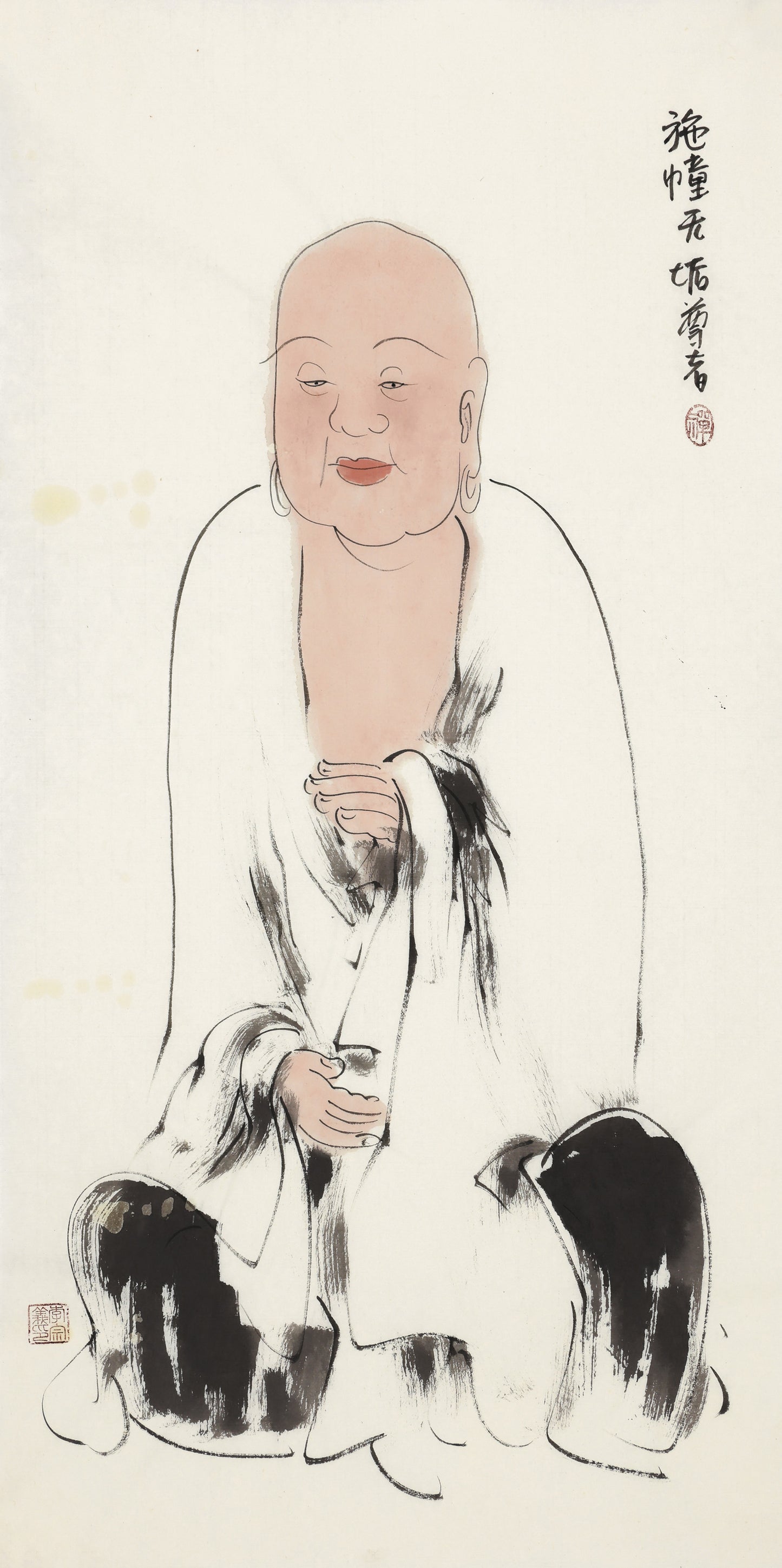 施幢无垢尊者-|罗汉水墨国画 禅意人物收藏字画--100x50-4.5平尺