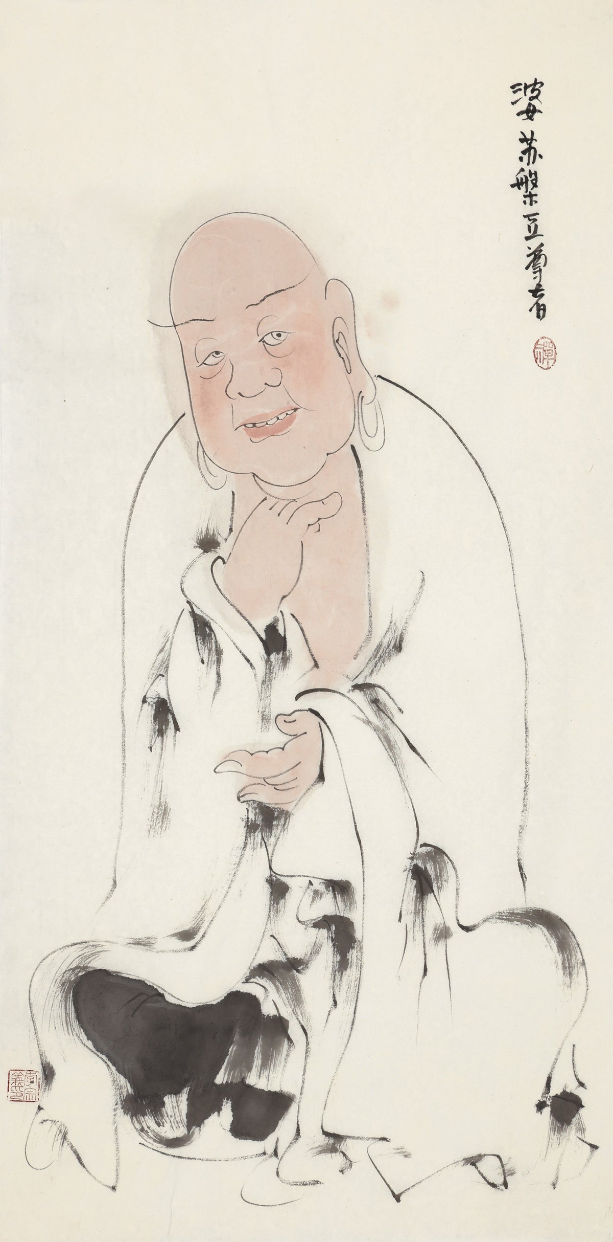 五百罗汉第12尊 婆苏槃豆尊者 李宗义手绘水墨禅意人物画