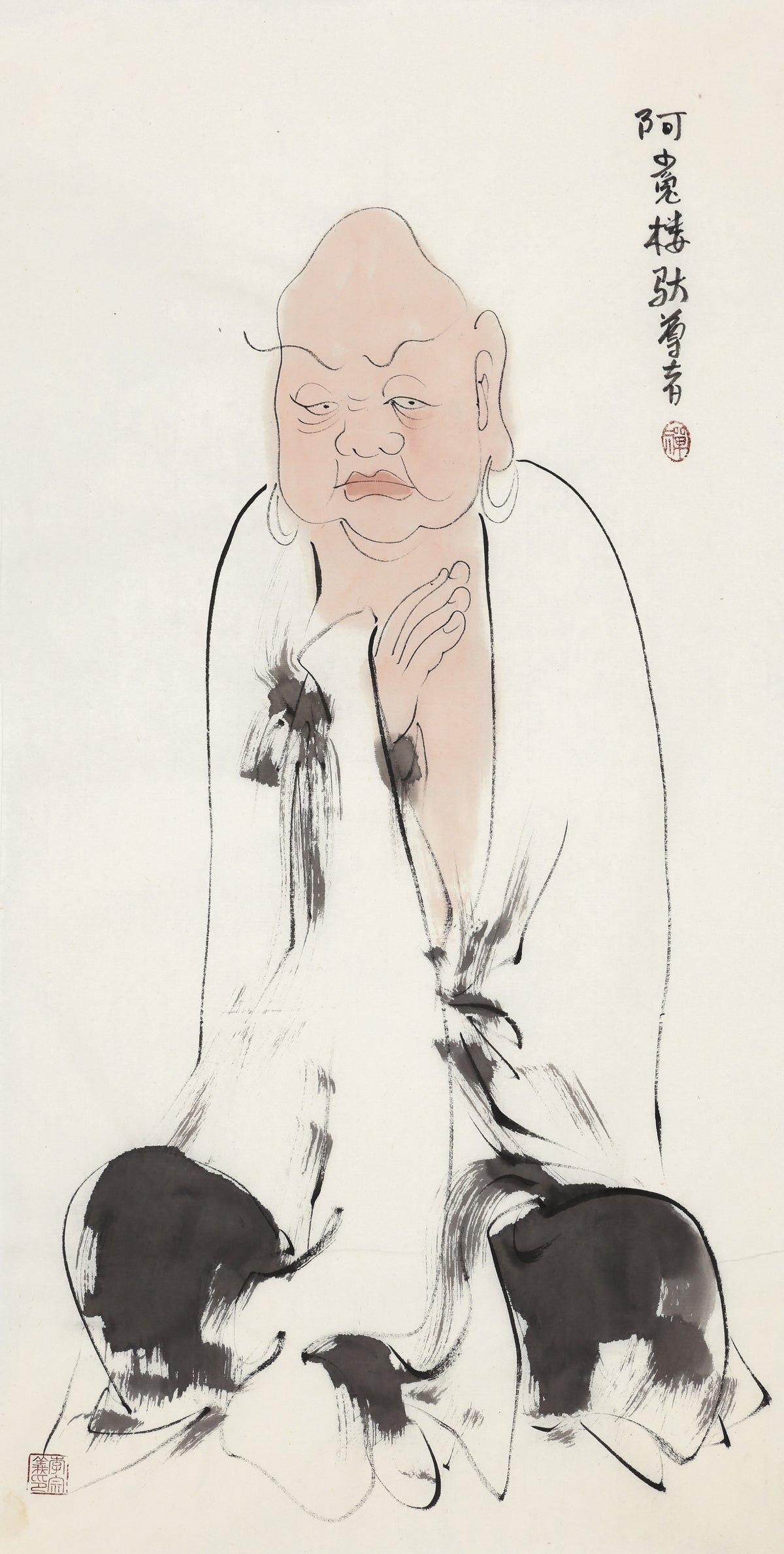 五百罗汉第33尊 阿㝹楼驮尊者 李宗义手绘水墨禅意人物画