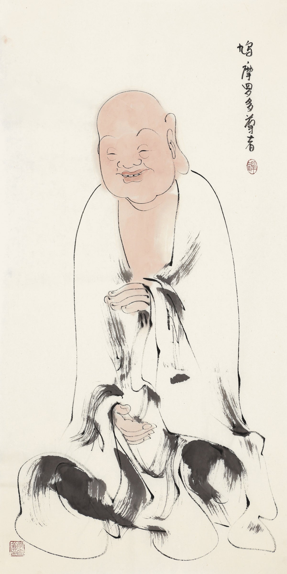 五百羅漢 第34尊 クマーララータ(鳩摩羅多・童受) 李宗義手描き水墨の禅人物画