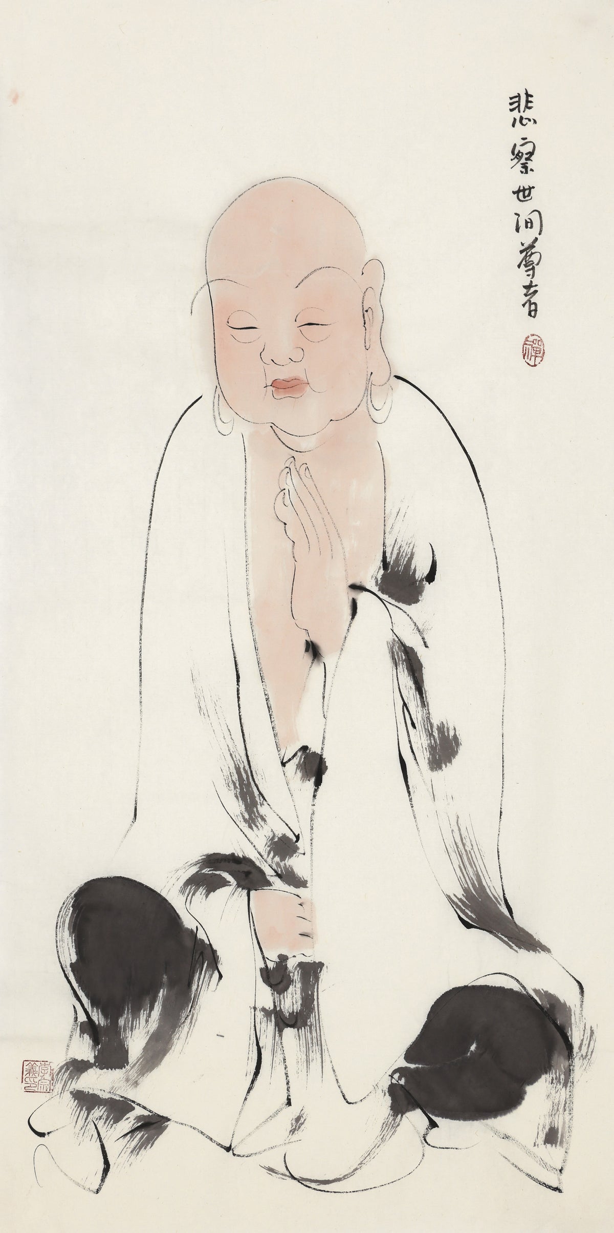 五百羅漢 第41尊 悲察世間尊者 李宗義手描き水墨の禅人物画