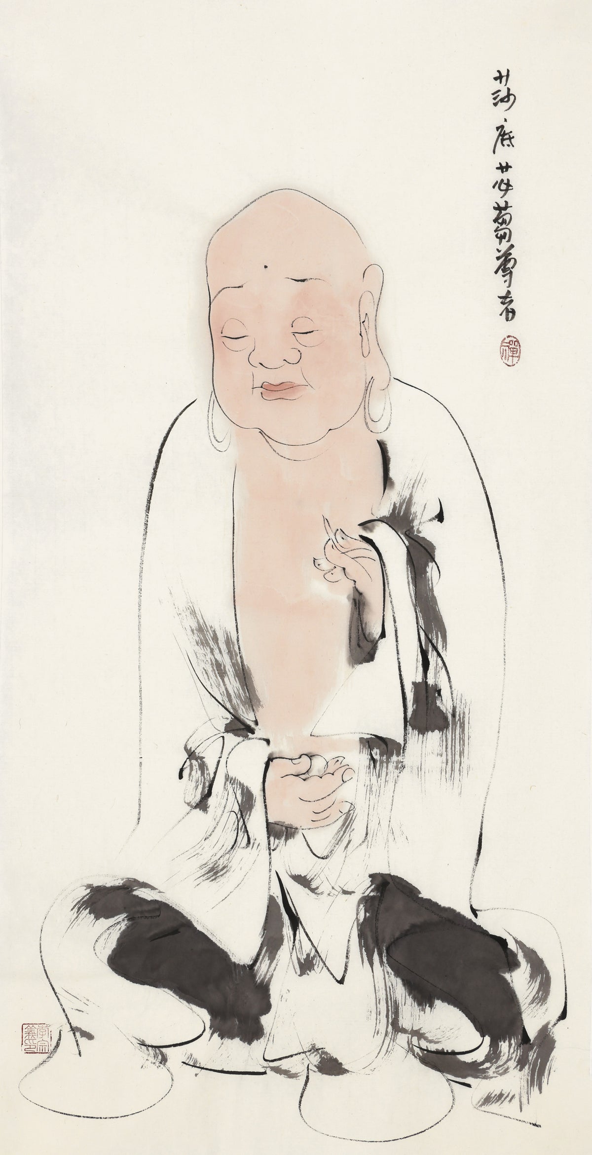 Five Hundred Arhats No.45 The Venerable Bhikṣu Shadi, Li Zongyi hand-painted Chinese ink Zen figure