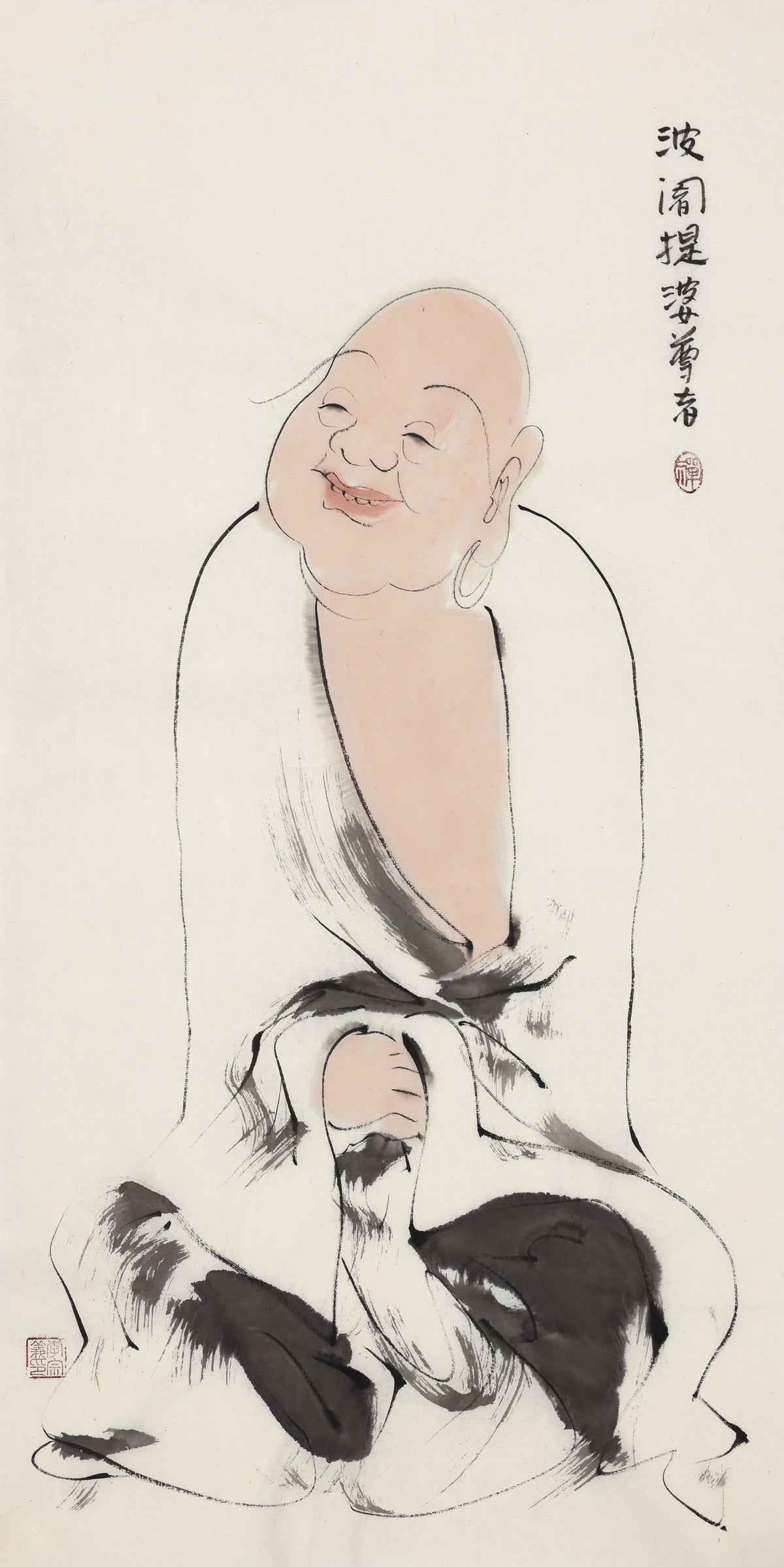 五百羅漢 第46尊 波闍提婆(ハジャディーヴァ) 李宗義手描き水墨の禅人物画