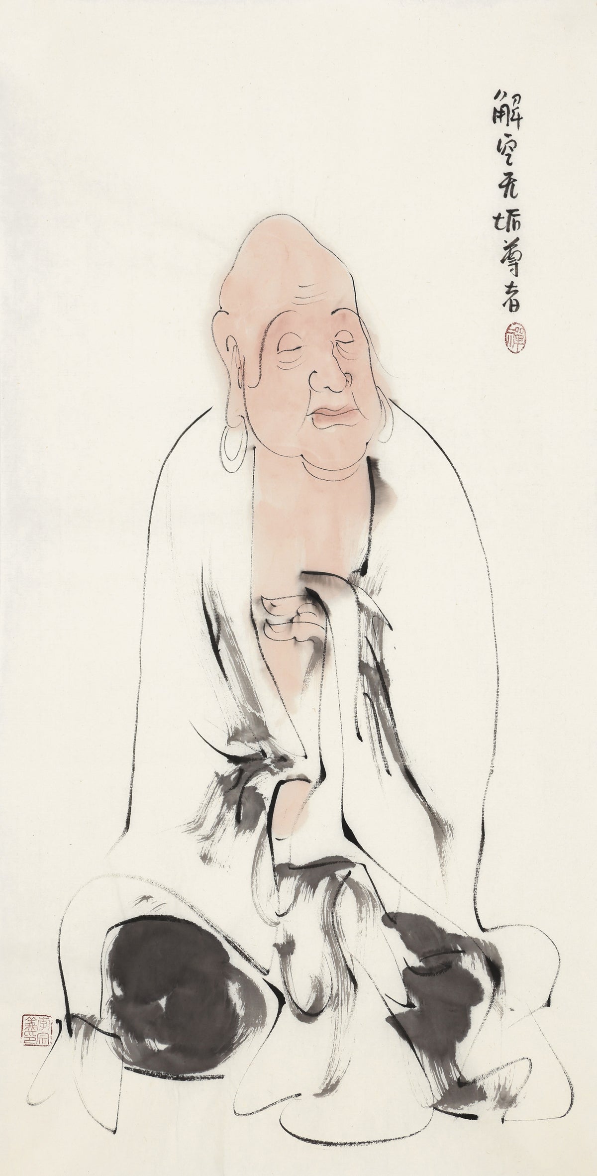 五百羅漢 第47尊 解空無垢尊者 李宗義手描き水墨の禅人物画