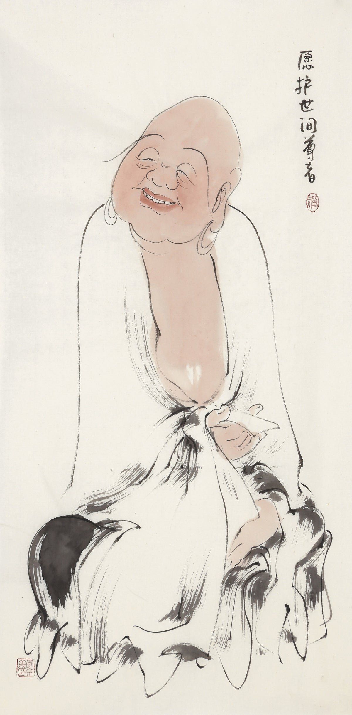 五百罗汉第55尊 愿护世间尊者 李宗义手绘水墨禅意人物画
