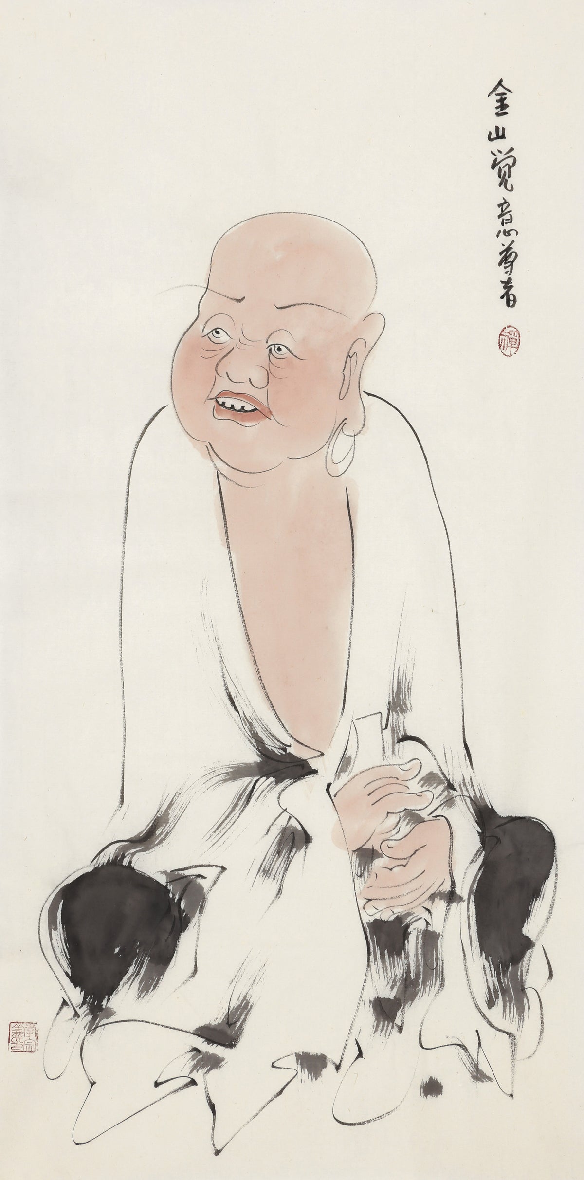 五百罗汉第60尊 金山觉意尊者极简白描 李宗义手绘水墨禅意人物画