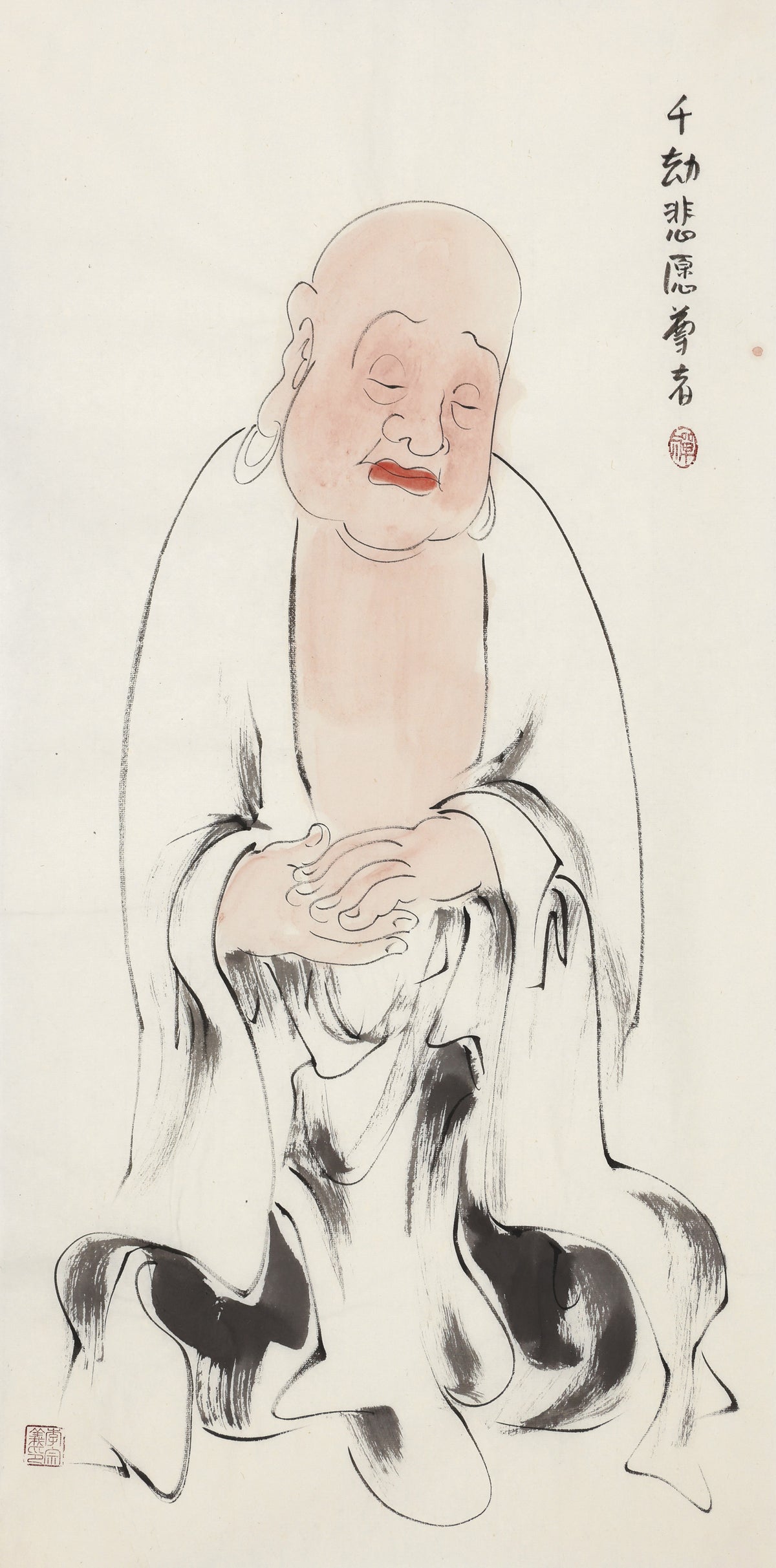 五百羅漢 第66尊 千劫悲願尊者 李宗義手描き水墨の禅人物画