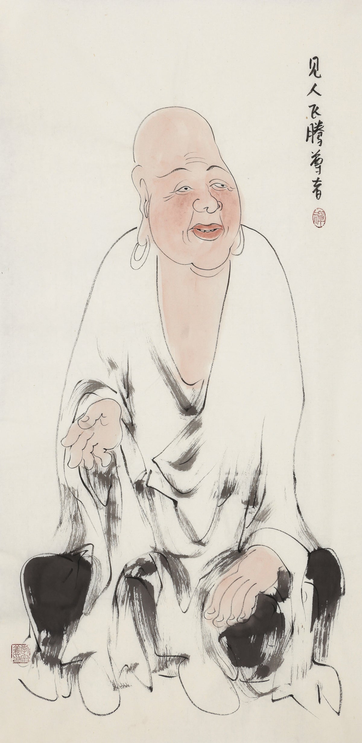 五百羅漢 第75尊 見人飛騰尊者 李宗義手描き水墨の禅人物画