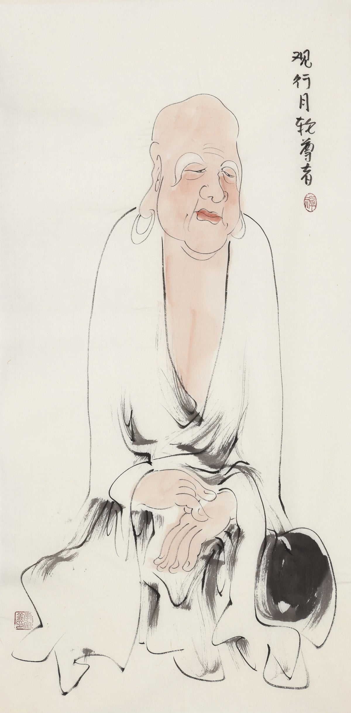 오백나한 제88존 관행월륜 존자, 이종의 수묵 선 인물화