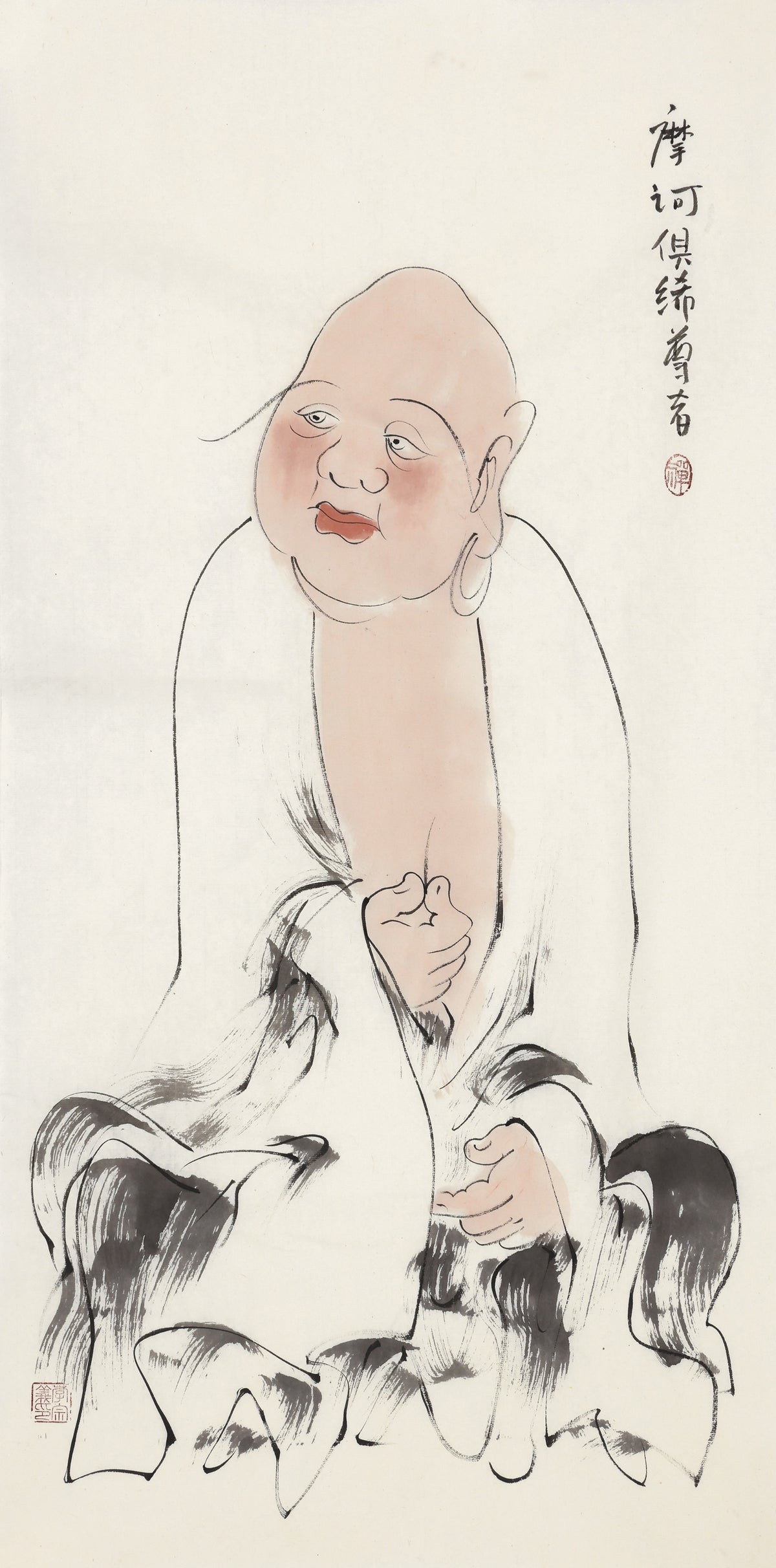 五百罗汉第91尊 摩诃俱絺尊者 李宗义手绘水墨禅意人物画