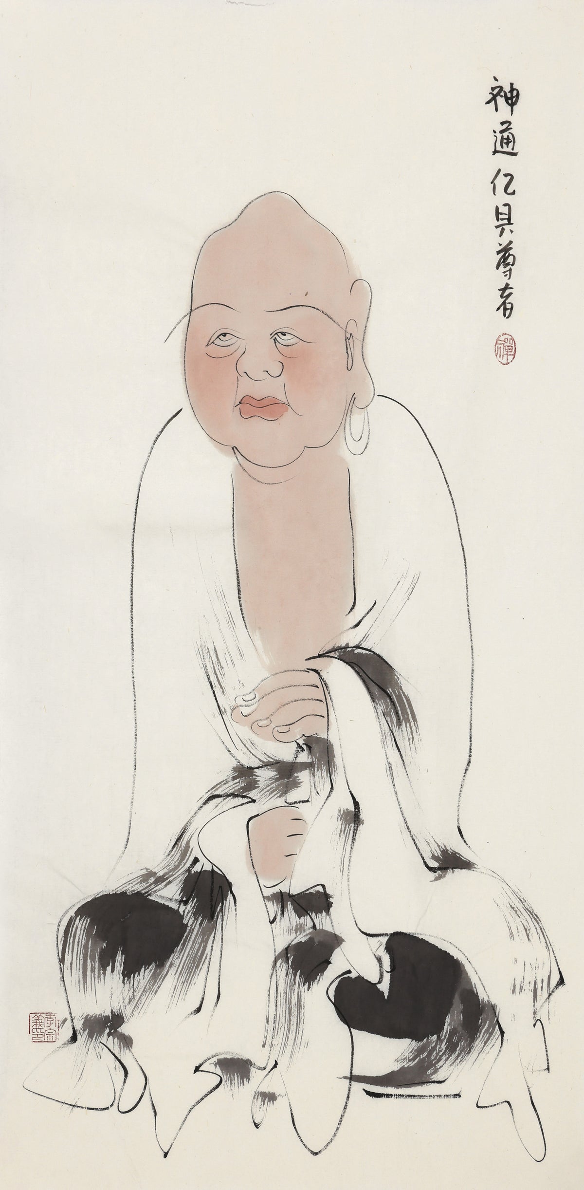 五百罗汉第96尊 神通亿具尊者 李宗义手绘水墨禅意人物画