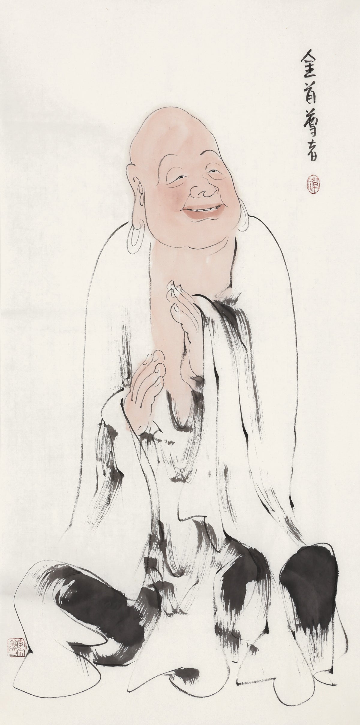 五百罗汉第112尊 金首尊者 李宗义手绘水墨禅意人物画