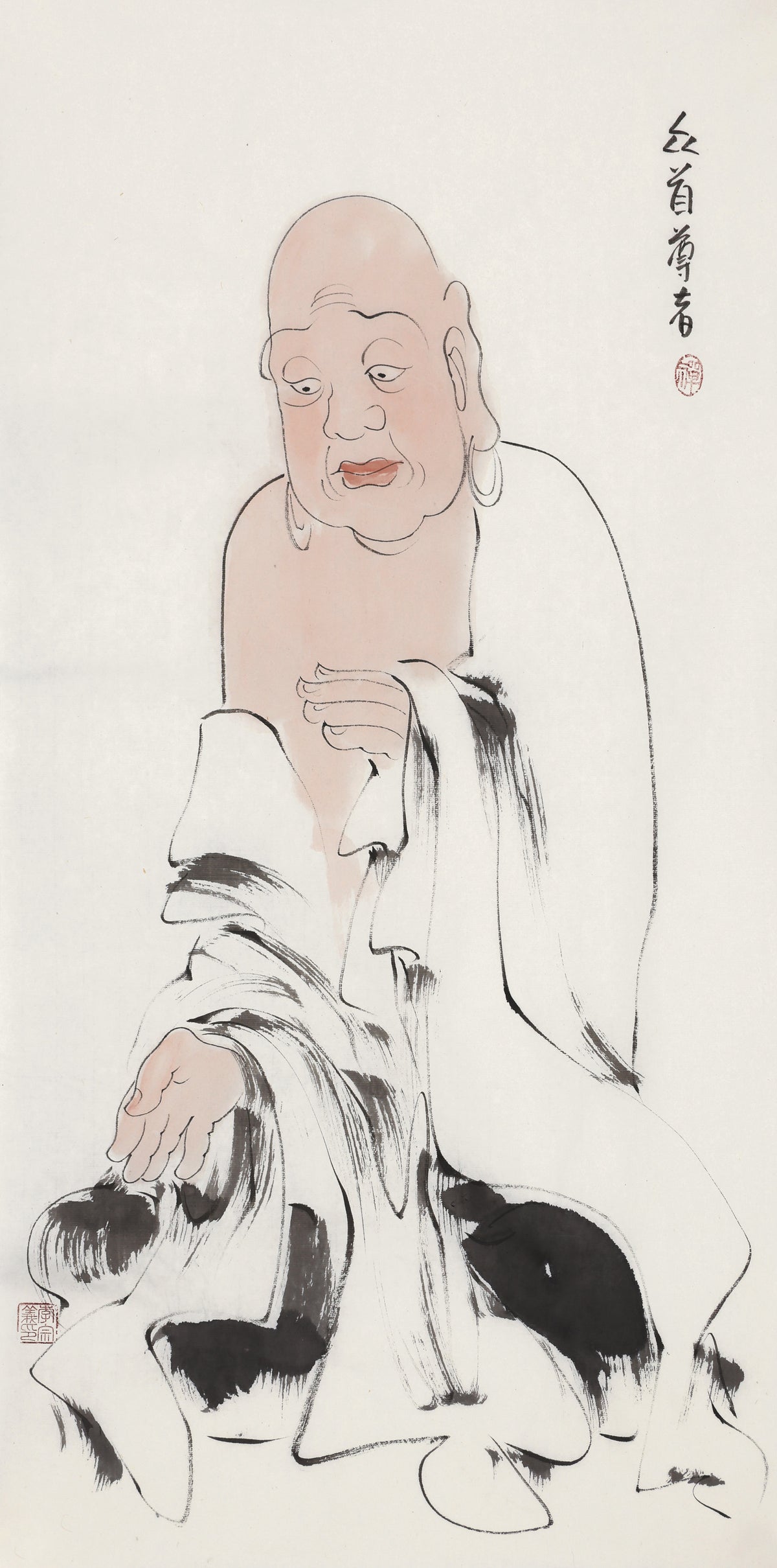 五百羅漢 第114尊 衆首尊者 李宗義手描き水墨の禅人物画