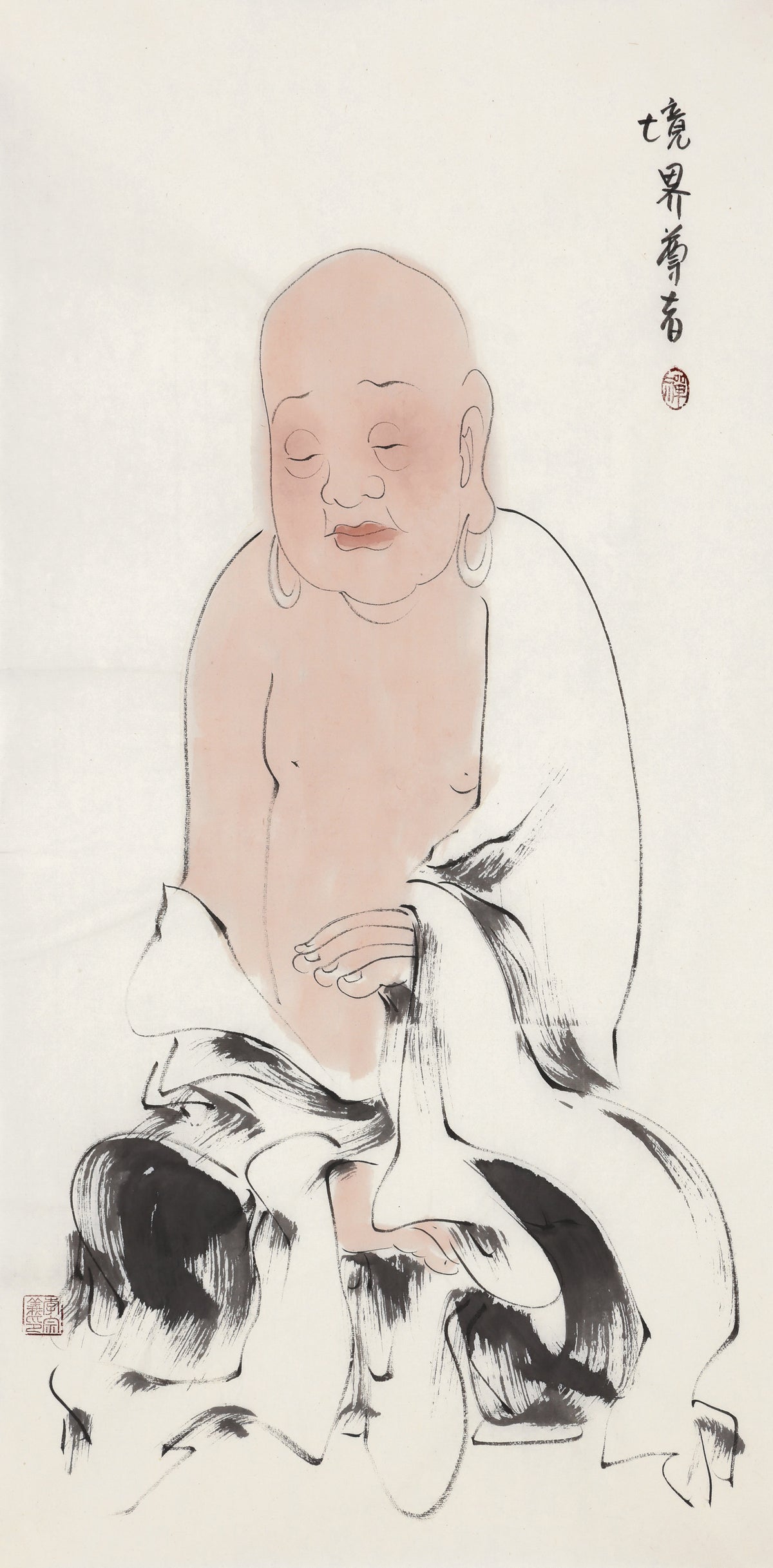 五百罗汉第120尊 境界尊者 李宗义手绘水墨禅意人物画