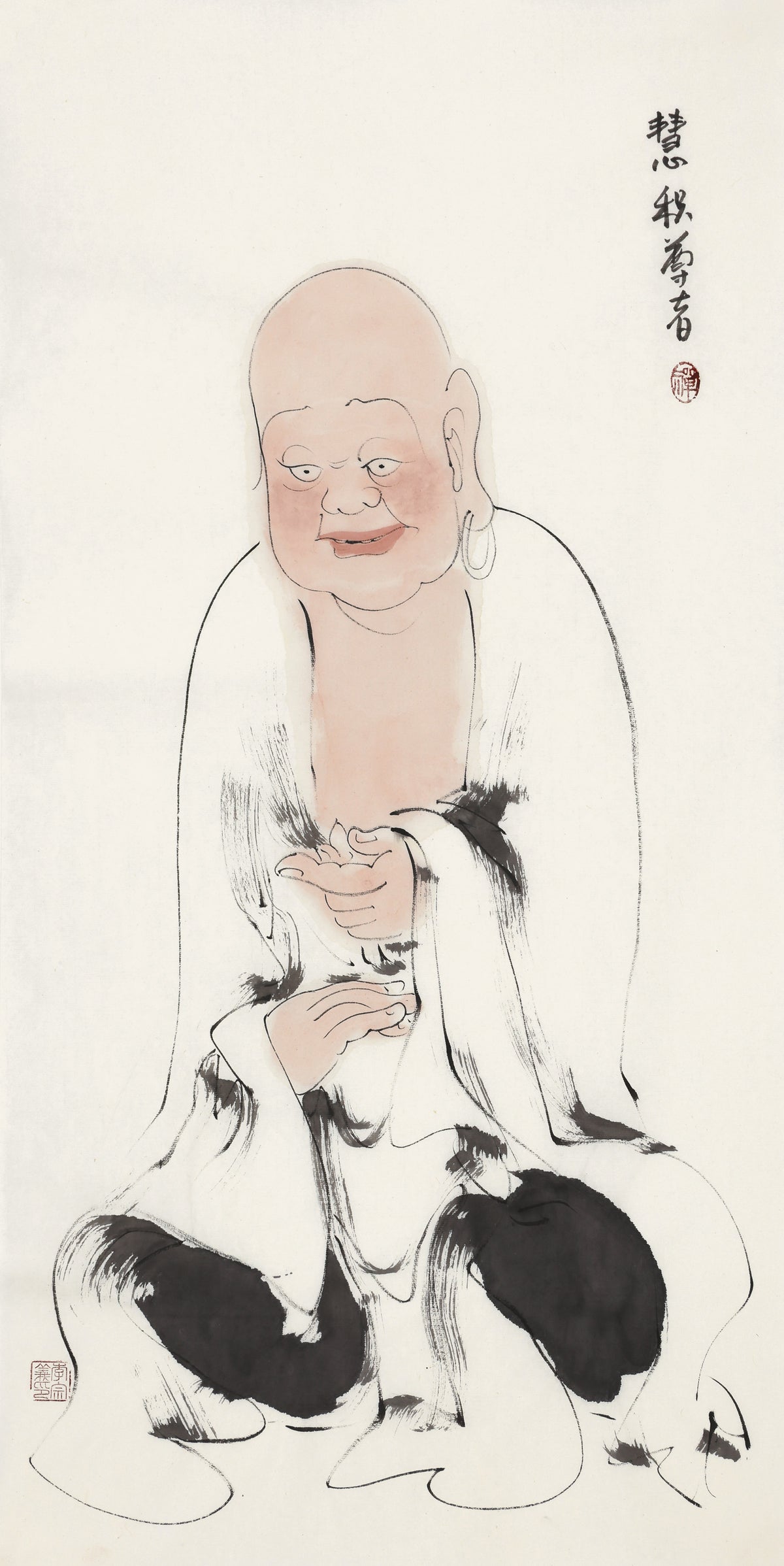 Five Hundred Arhats No.135 The Venerable Heap of Insight, Li Zongyi hand-painted Chinese ink Zen figure
