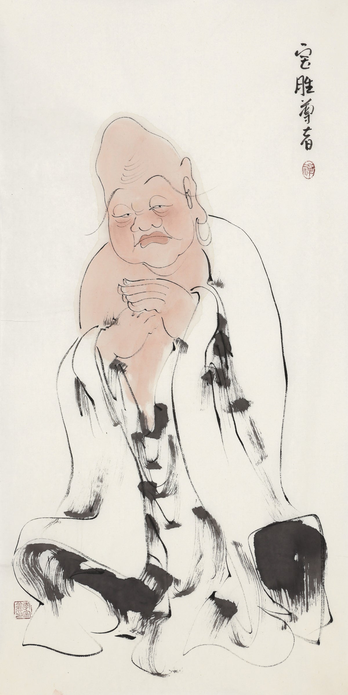 Five Hundred Arhats No.137 The Venerable Supreme Jewel, Li Zongyi hand-painted Chinese ink Zen figure
