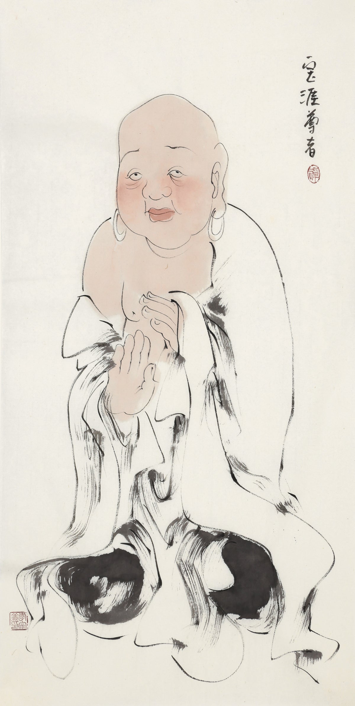 五百罗汉第168尊 宝涯尊者 李宗义手绘水墨禅意人物画