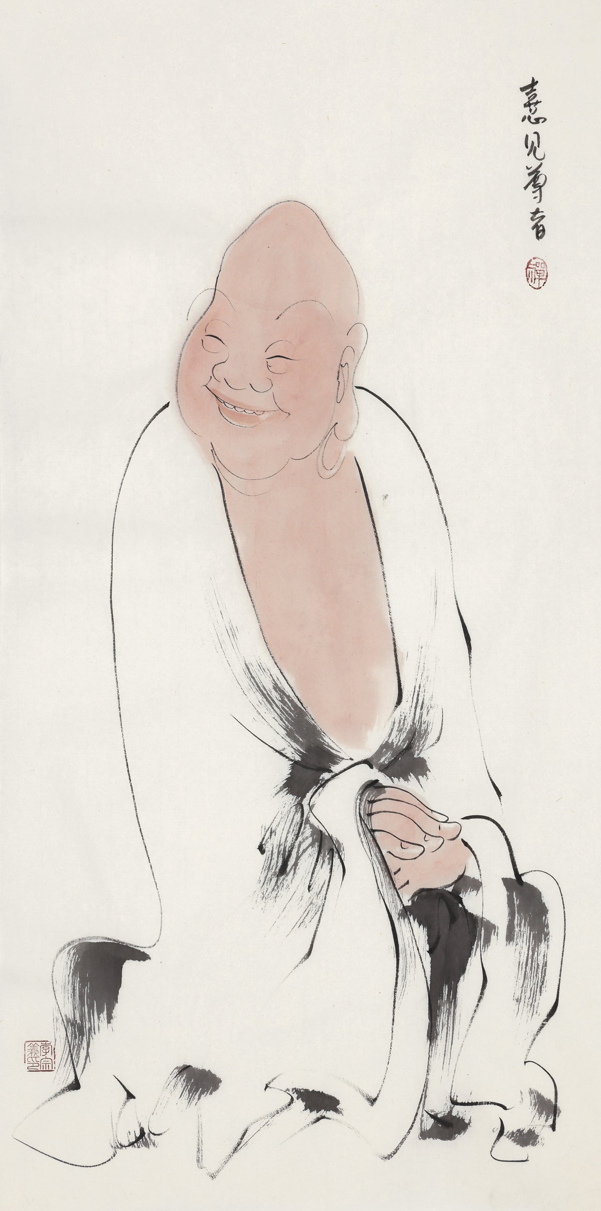 Five Hundred Arhats No.172 The Venerable Gladly Seen, Li Zongyi hand-painted Chinese ink Zen figure