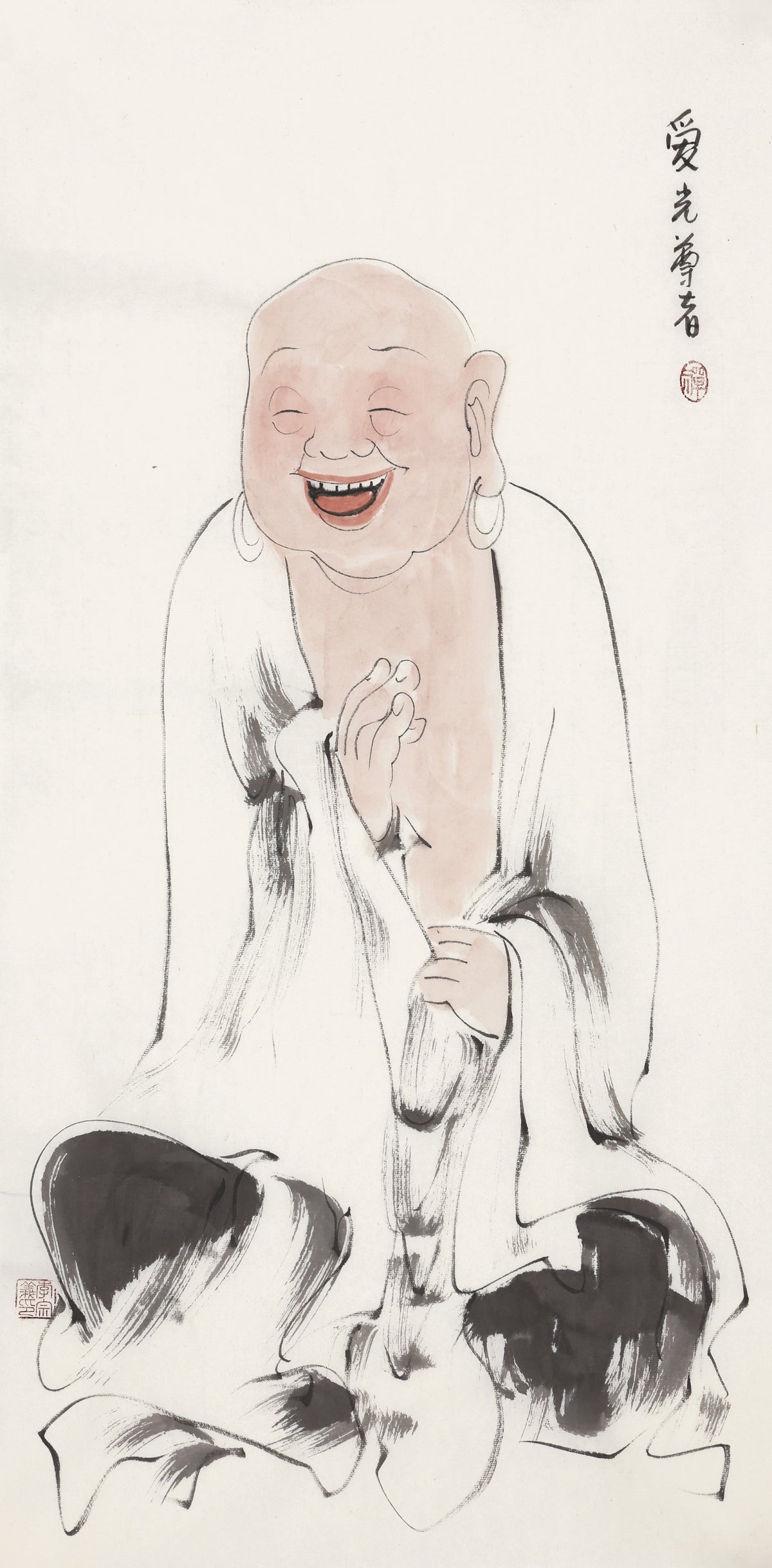 Five Hundred Arhats No.175 The Venerable Light of Loving-Kindness, Li Zongyi hand-painted Chinese ink Zen figure