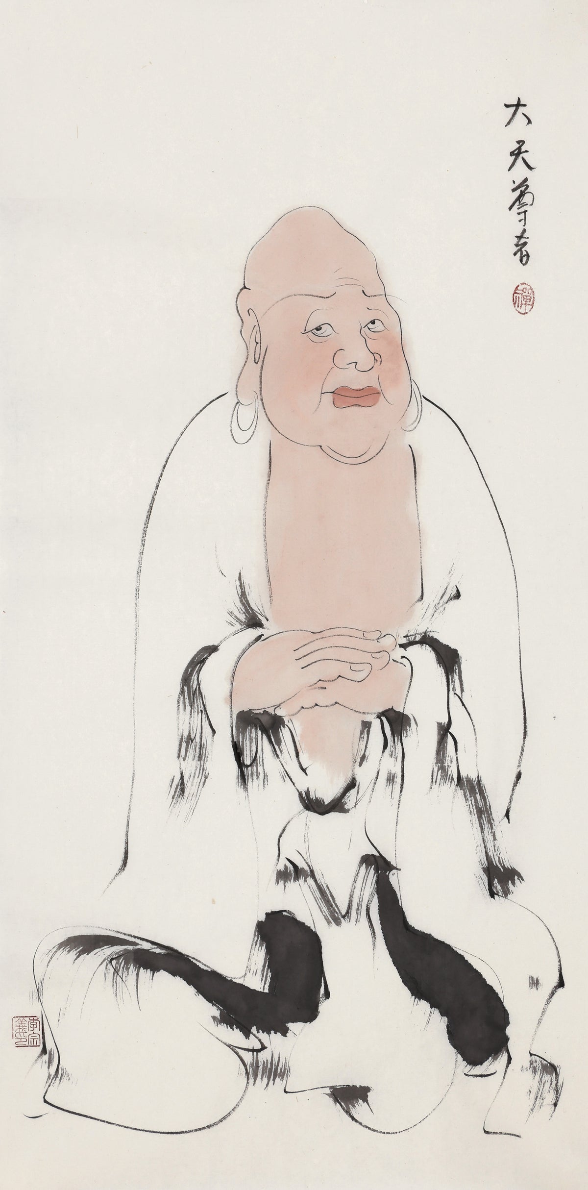 五百羅漢 第198尊 大天尊者(マハーデーヴァ) 李宗義手描き水墨の禅人物画