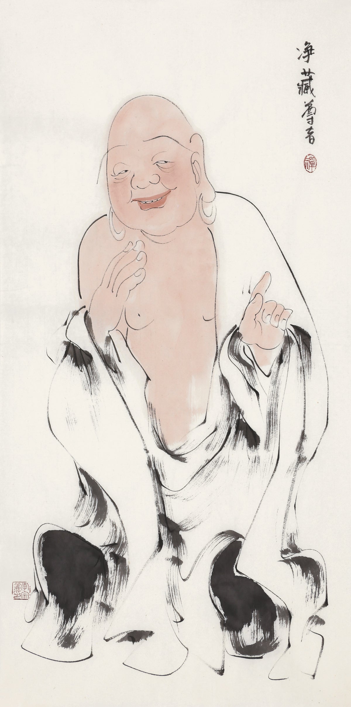 五百罗汉第199尊 净藏尊者 李宗义手绘水墨禅意人物画