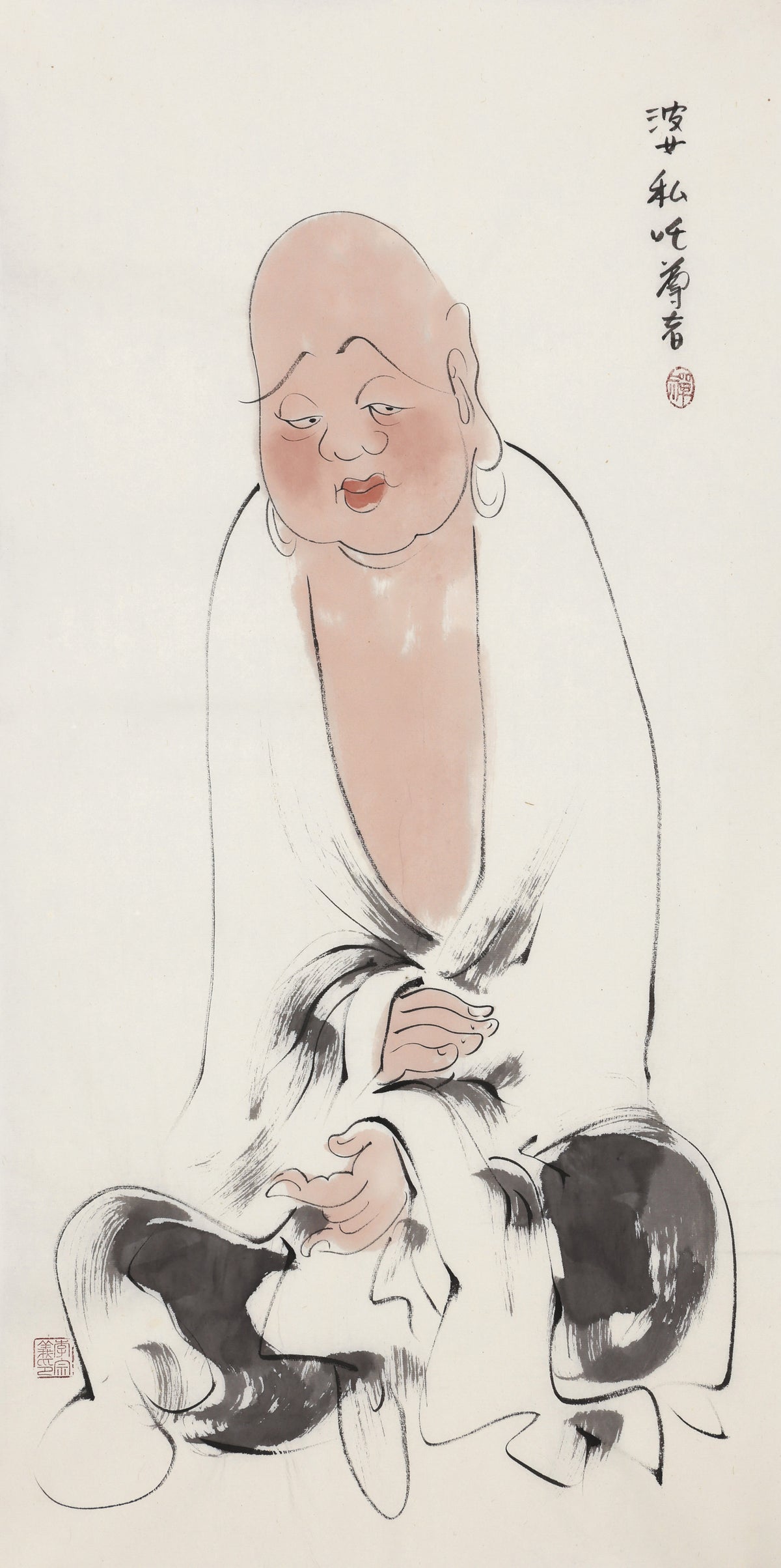 Five Hundred Arhats No.211 The Venerable Vasiṣṭha, Li Zongyi hand-painted Chinese ink Zen figure