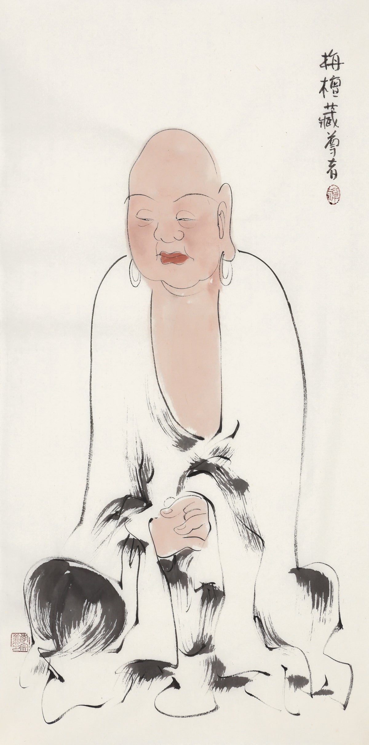 Five Hundred Arhats No.228 The Venerable Sandalwood Store, Li Zongyi hand-painted Chinese ink Zen figure