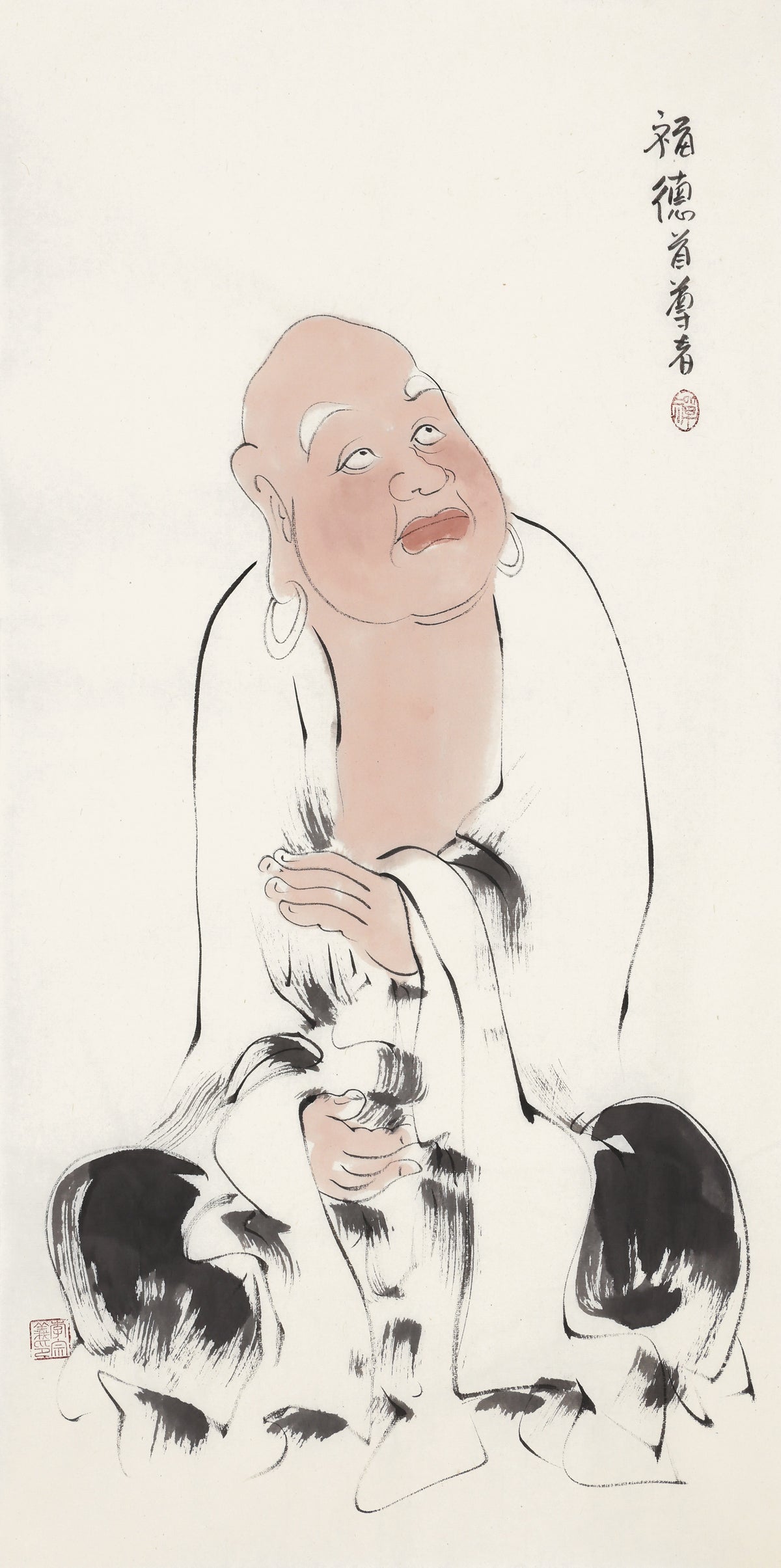 五百罗汉第233尊 福德首尊者 李宗义手绘水墨禅意人物画