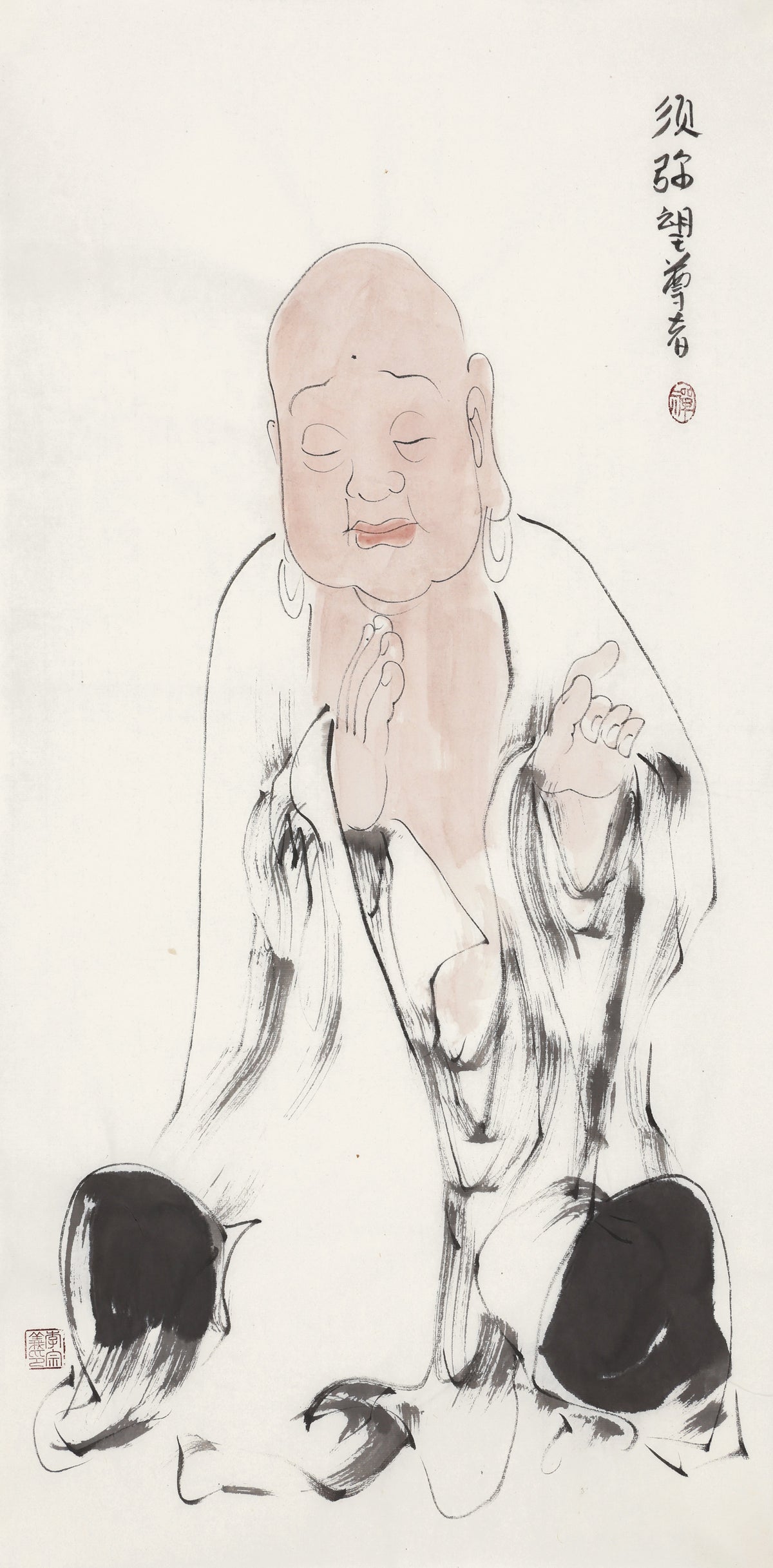 Five Hundred Arhats No.240 The Venerable Gazing at Sumeru, Li Zongyi hand-painted Chinese ink Zen figure