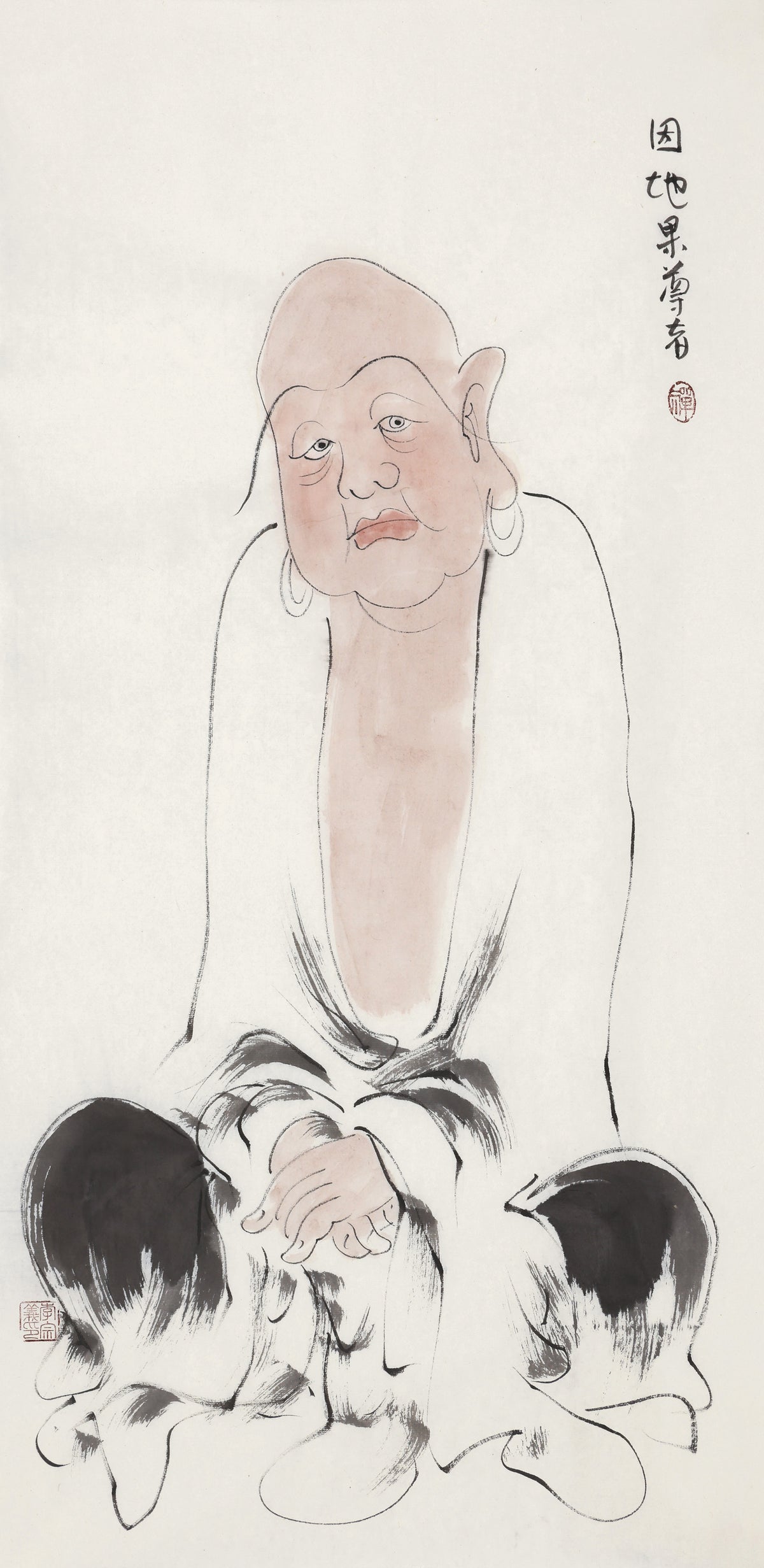 Five Hundred Arhats No.252 The Venerable Cause and Fruit, Li Zongyi hand-painted Chinese ink Zen figure