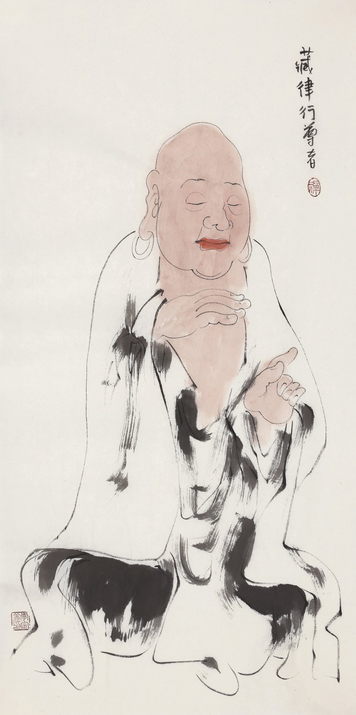 五百罗汉第287尊 藏律行尊者 李宗义手绘水墨禅意人物画