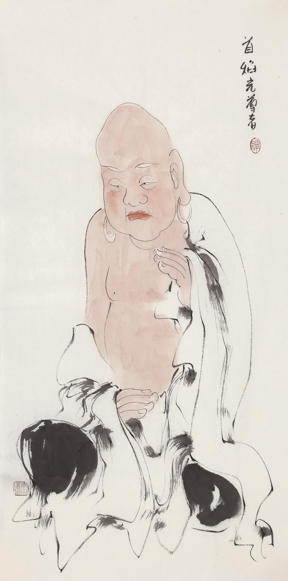 五百罗汉第290尊 首焰光尊者 李宗义手绘水墨禅意人物画