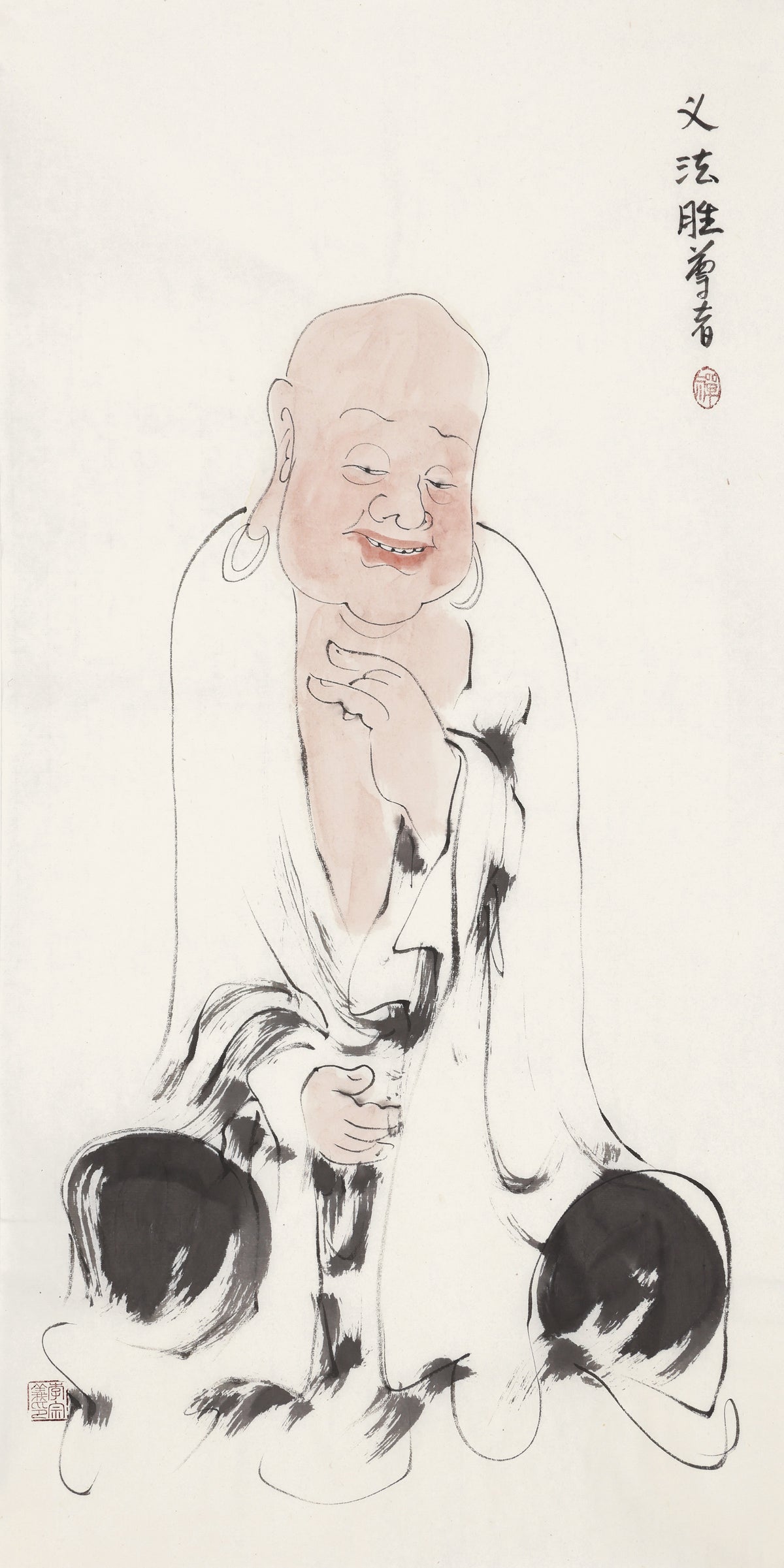 五百罗汉第297尊 义法胜尊者 李宗义手绘水墨禅意人物画