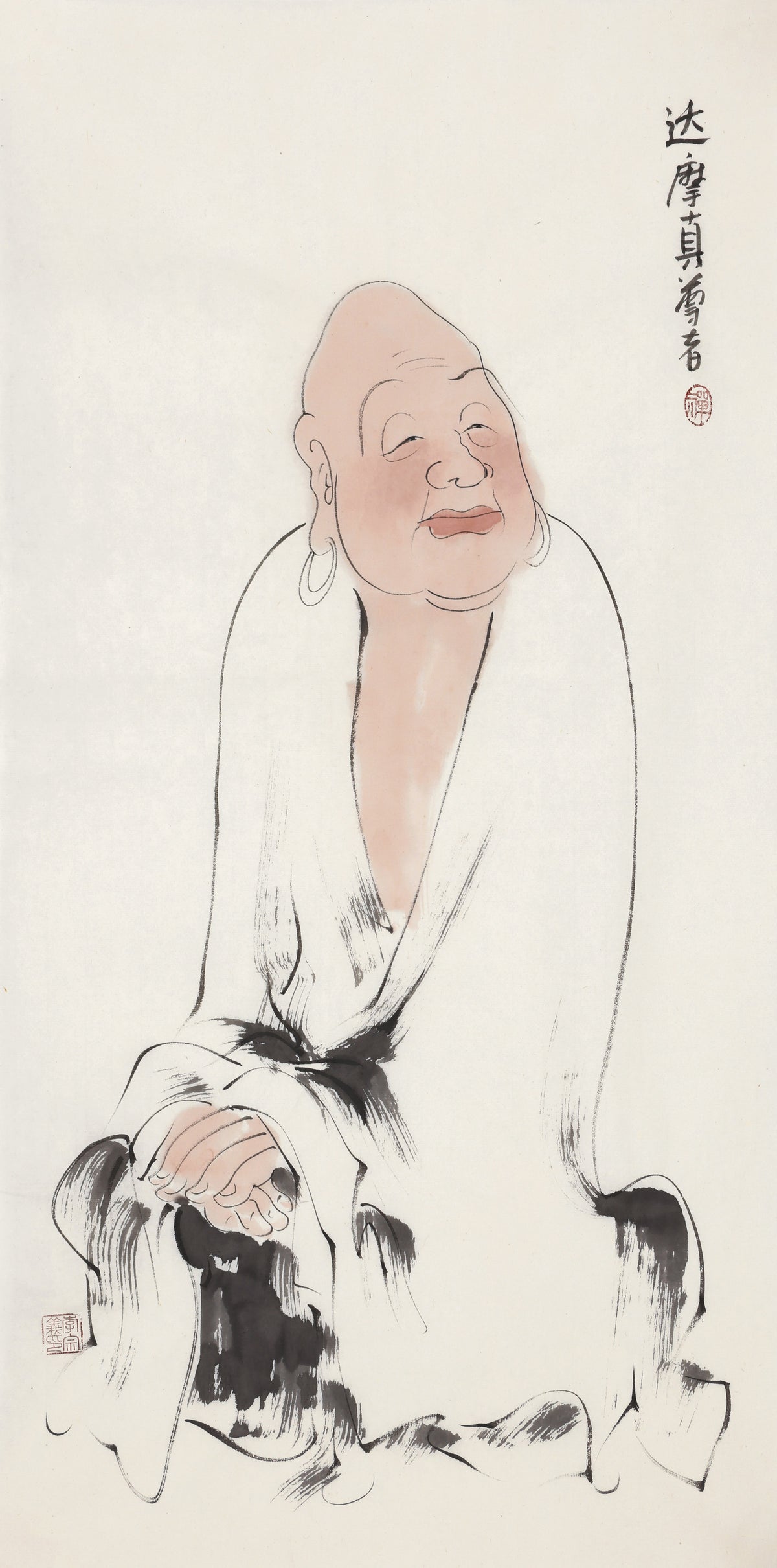 Five Hundred Arhats No.307 The Venerable True Dharma, Li Zongyi hand-painted Chinese ink Zen figure