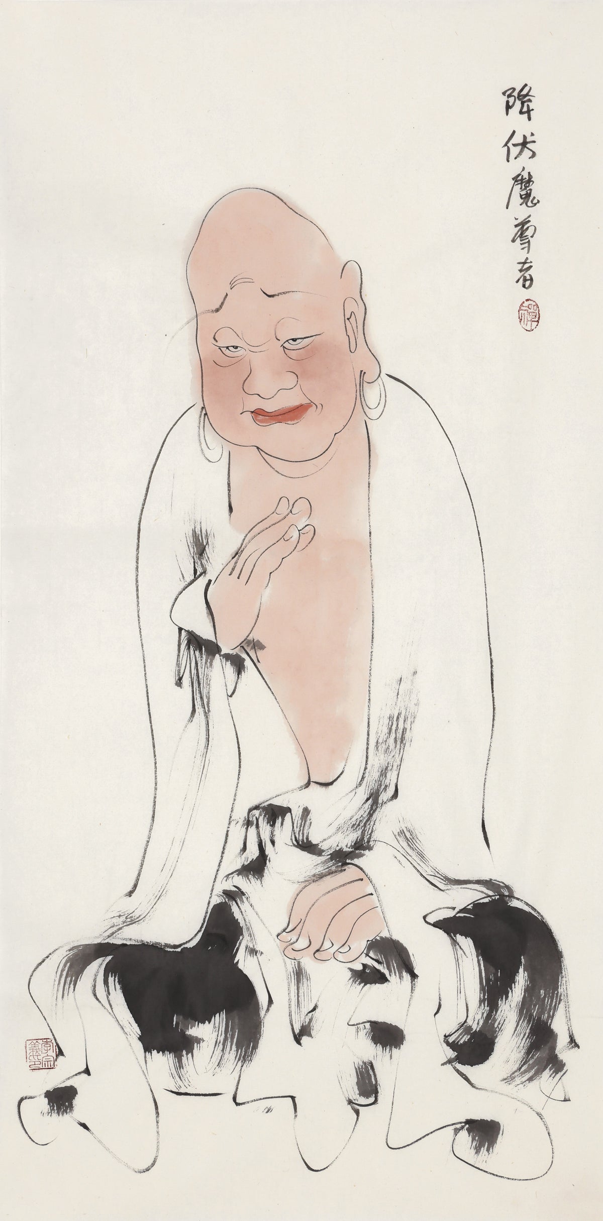 五百罗汉第318尊 降伏魔尊者 李宗义手绘水墨禅意人物画