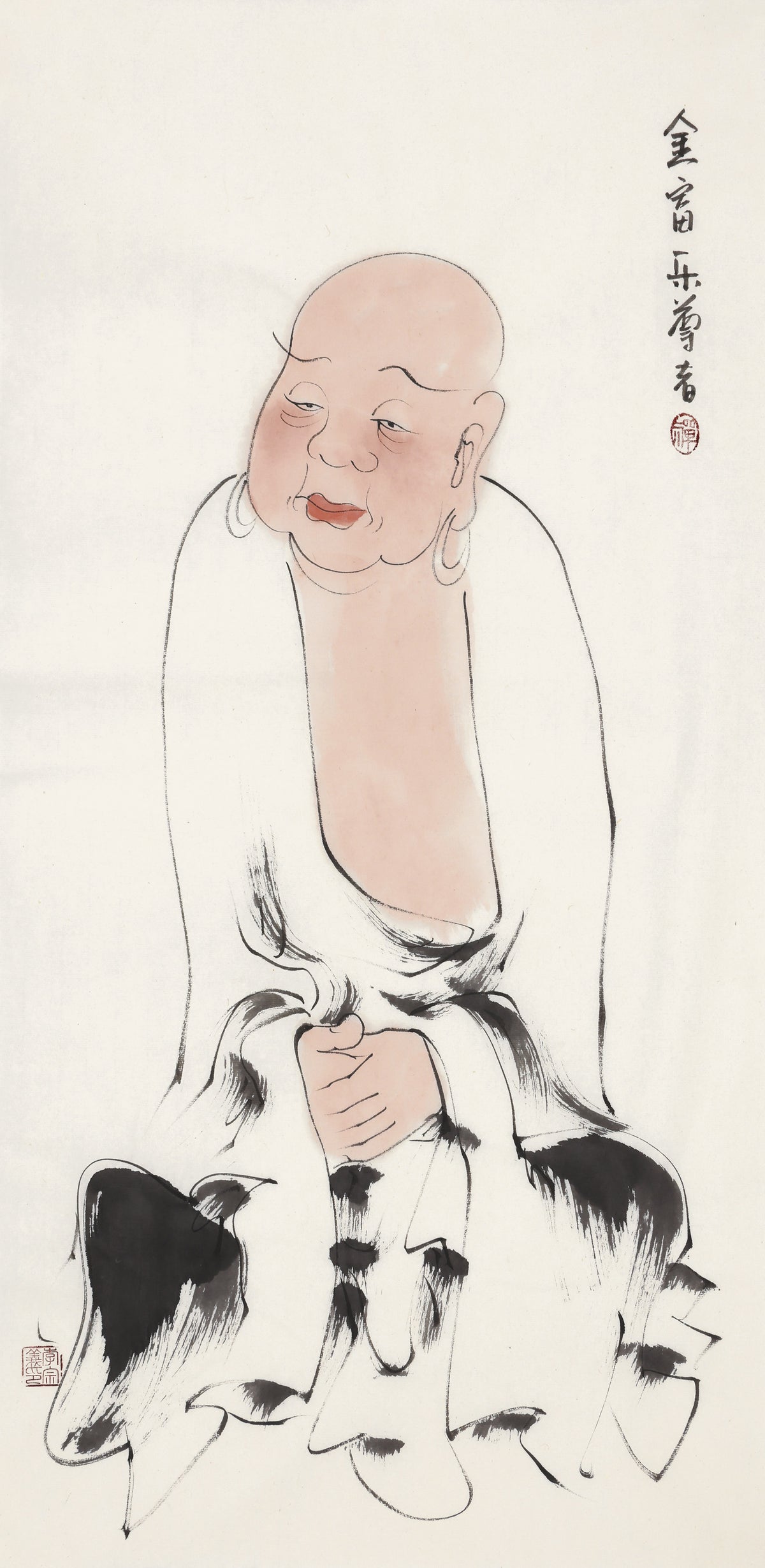 五百罗汉第320尊 金富乐尊者 李宗义手绘水墨禅意人物画