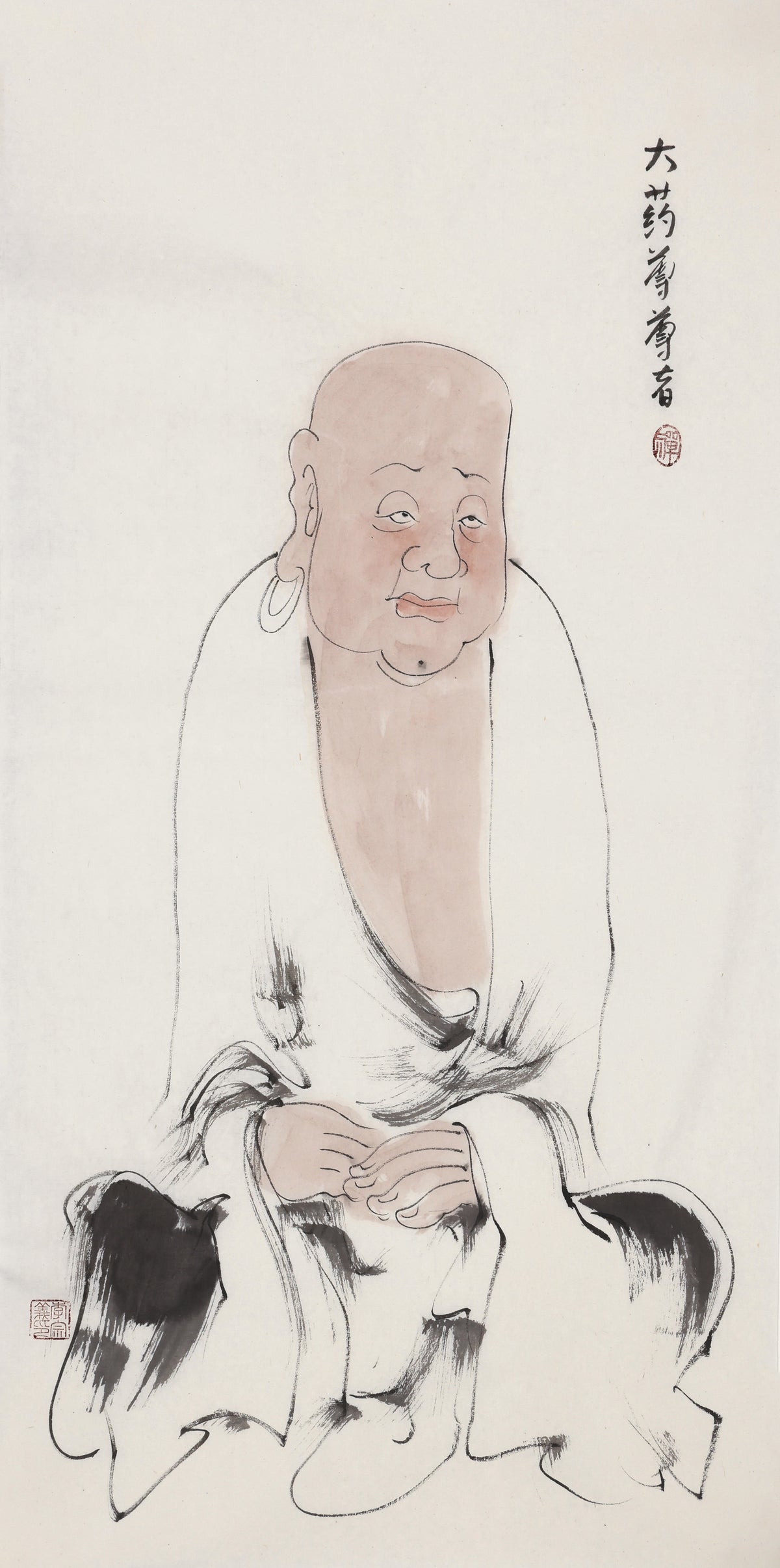 五百羅漢 第350尊 大薬尊尊者 李宗義手描き水墨の禅人物画