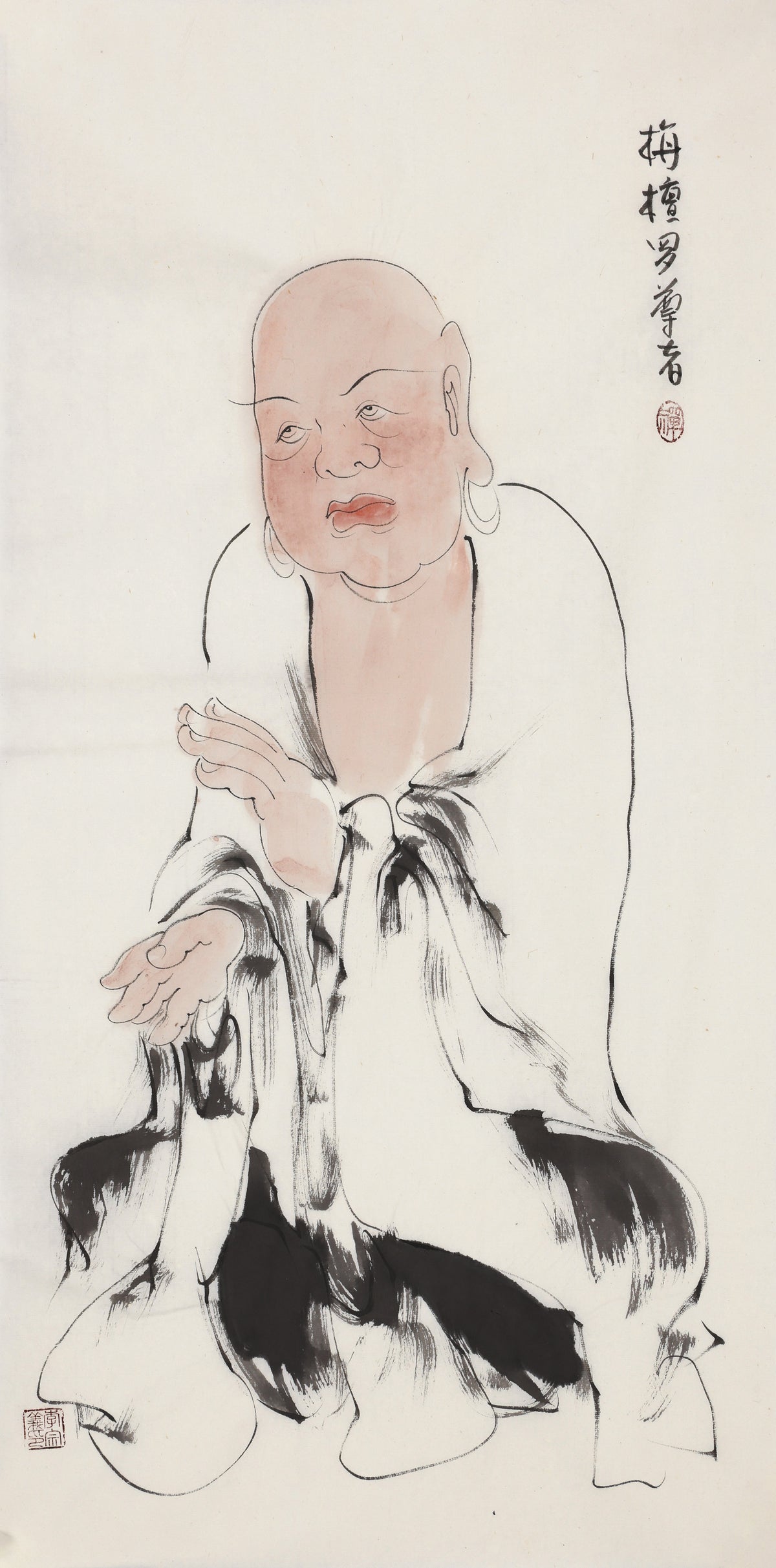 五百罗汉第355尊 旃檀罗尊者 李宗义手绘水墨禅意人物画