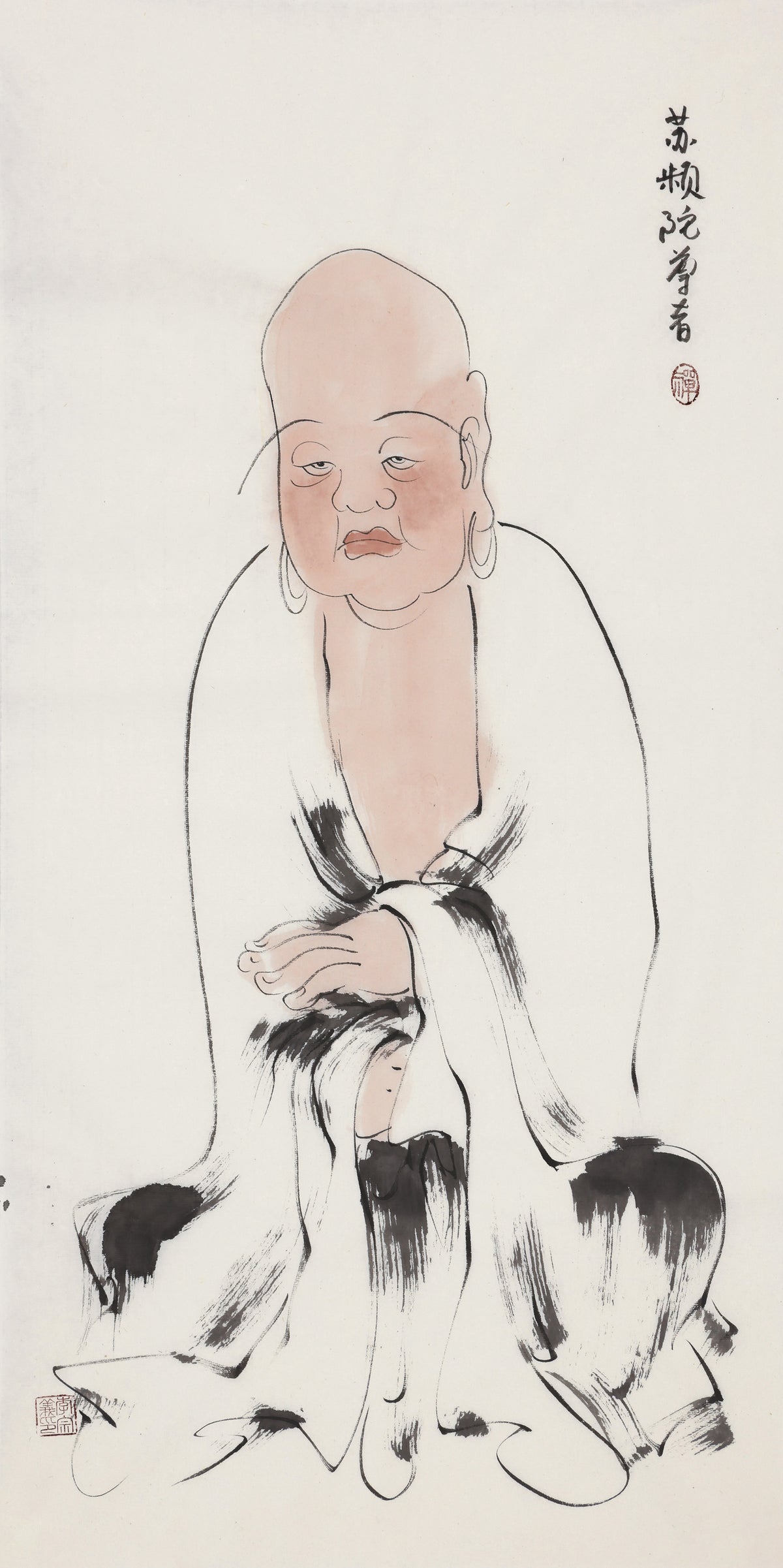五百罗汉第367尊 苏频陀尊者 李宗义手绘水墨禅意人物画