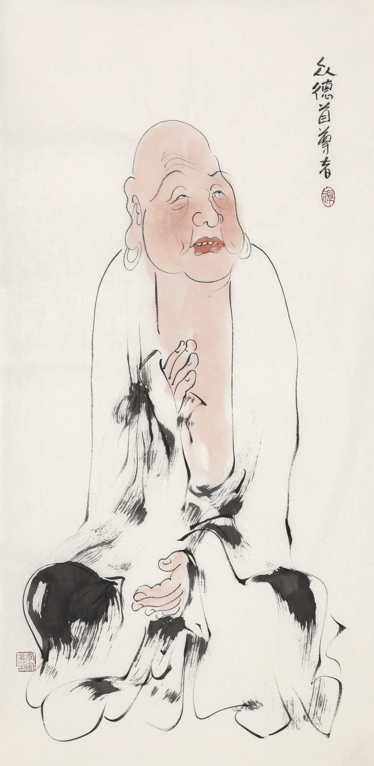 五百罗汉第368尊 众德首尊者 李宗义手绘水墨禅意人物画