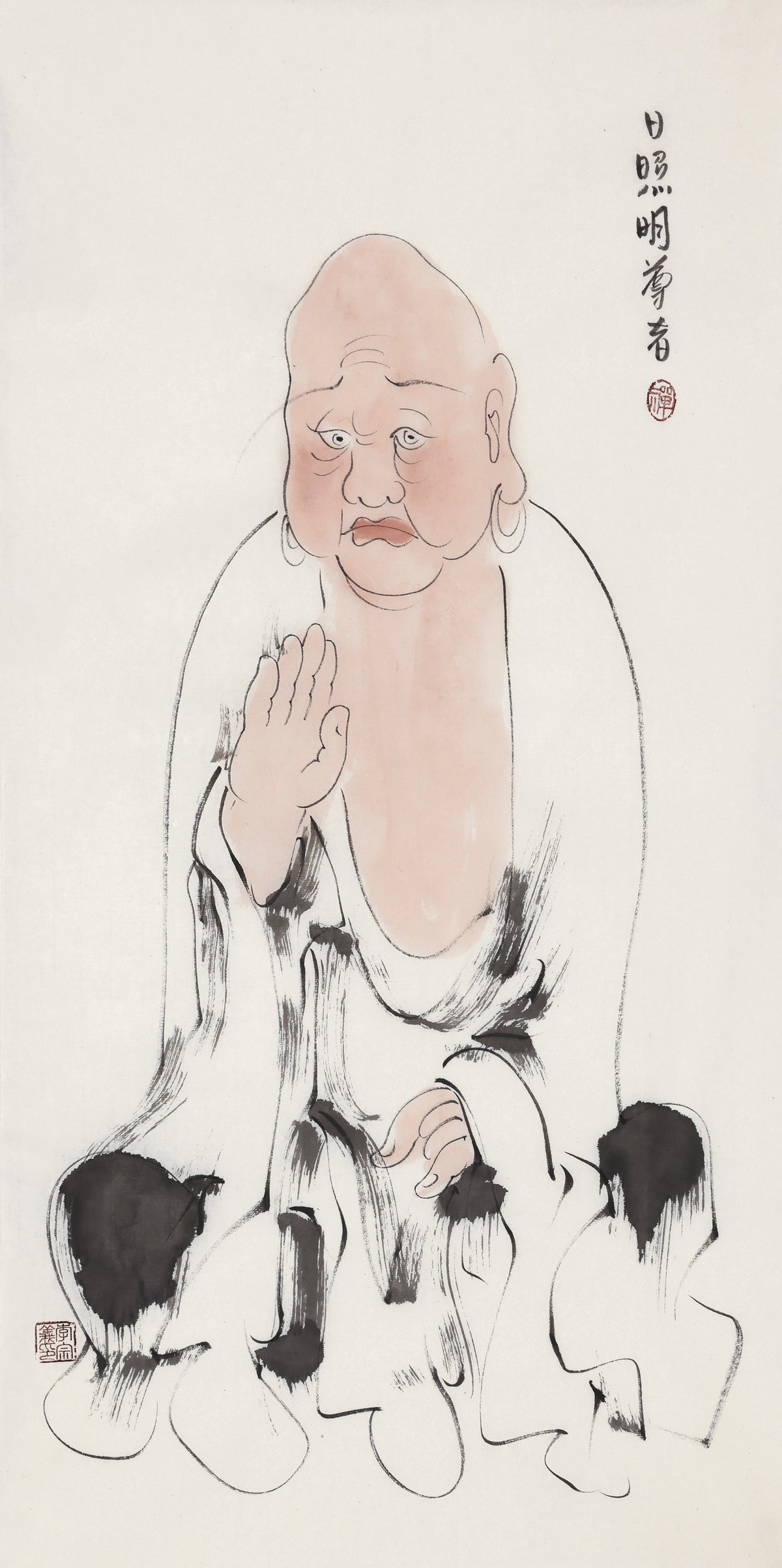 五百罗汉第371尊 日照明尊者 李宗义手绘水墨禅意人物画
