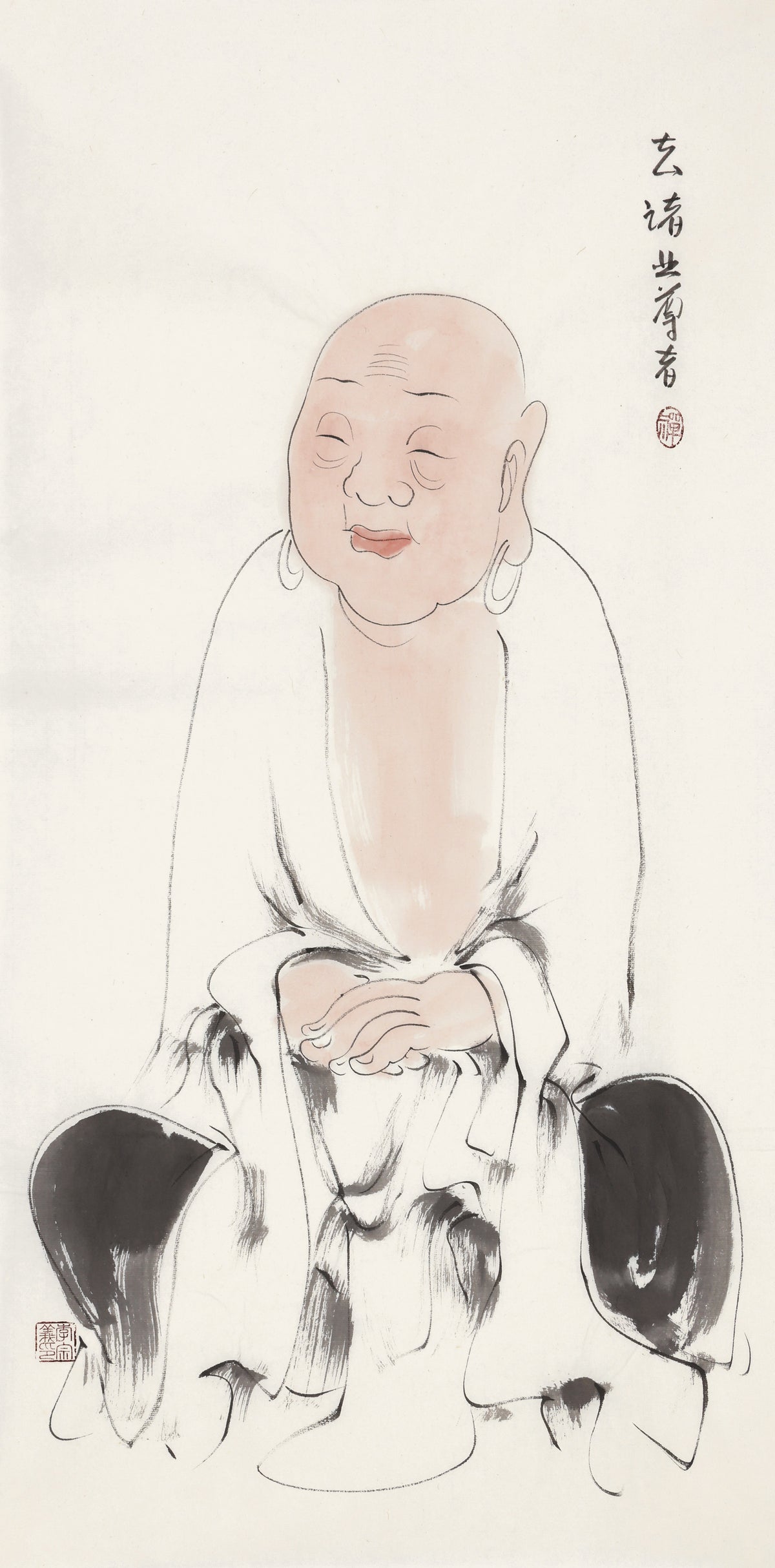 五百罗汉第385尊 去诸业尊者 李宗义手绘水墨禅意人物画