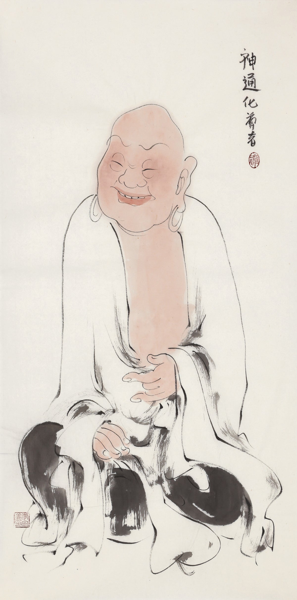 五百罗汉第395尊 神通化尊者 李宗义手绘水墨禅意人物画