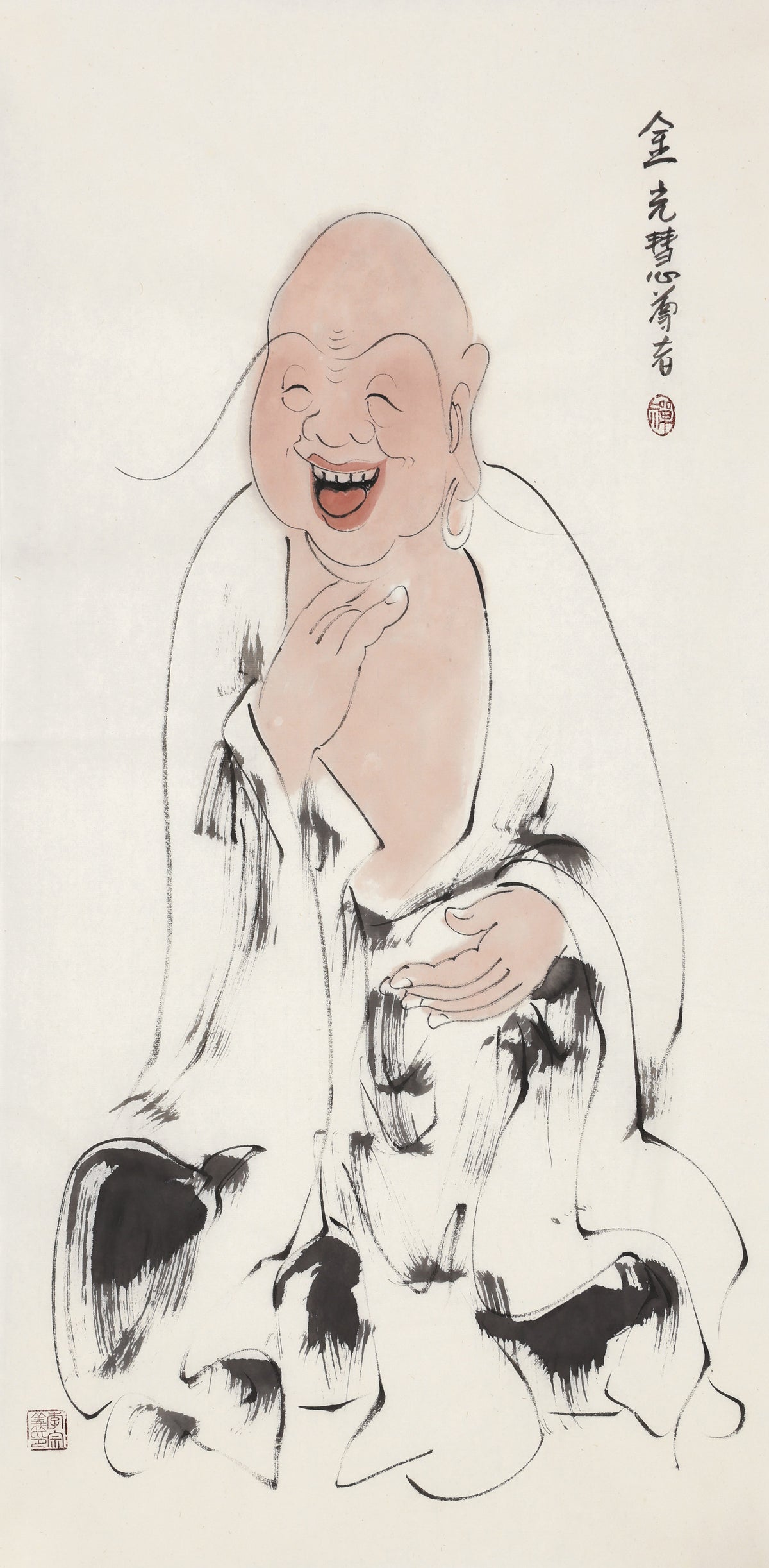 Five Hundred Arhats No.400 The Venerable Golden Light Wisdom, Li Zongyi hand-painted Chinese ink Zen figure