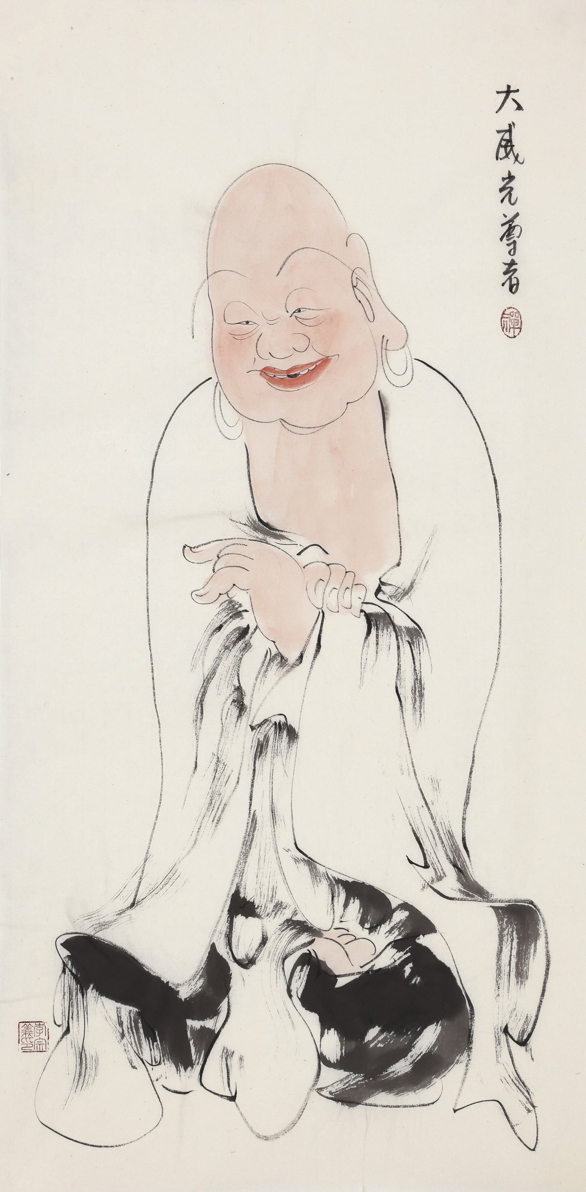 Five Hundred Arhats No.411 The Venerable Great Majestic Light, Li Zongyi hand-painted Chinese ink Zen figure