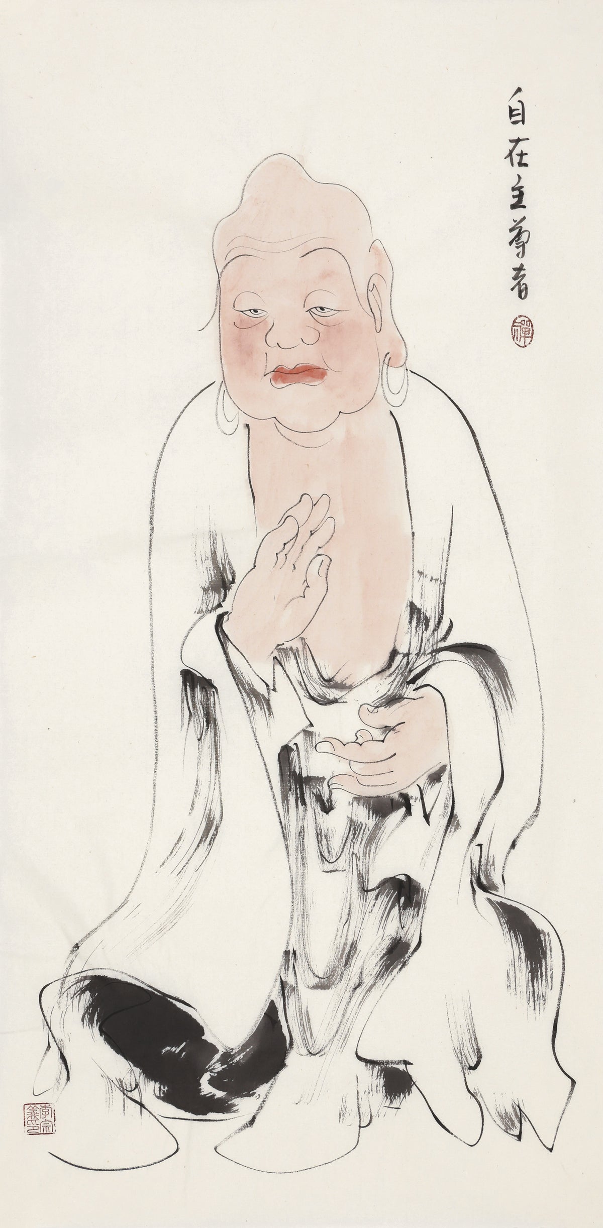 五百罗汉第412尊 自在主尊者 李宗义手绘水墨禅意人物画