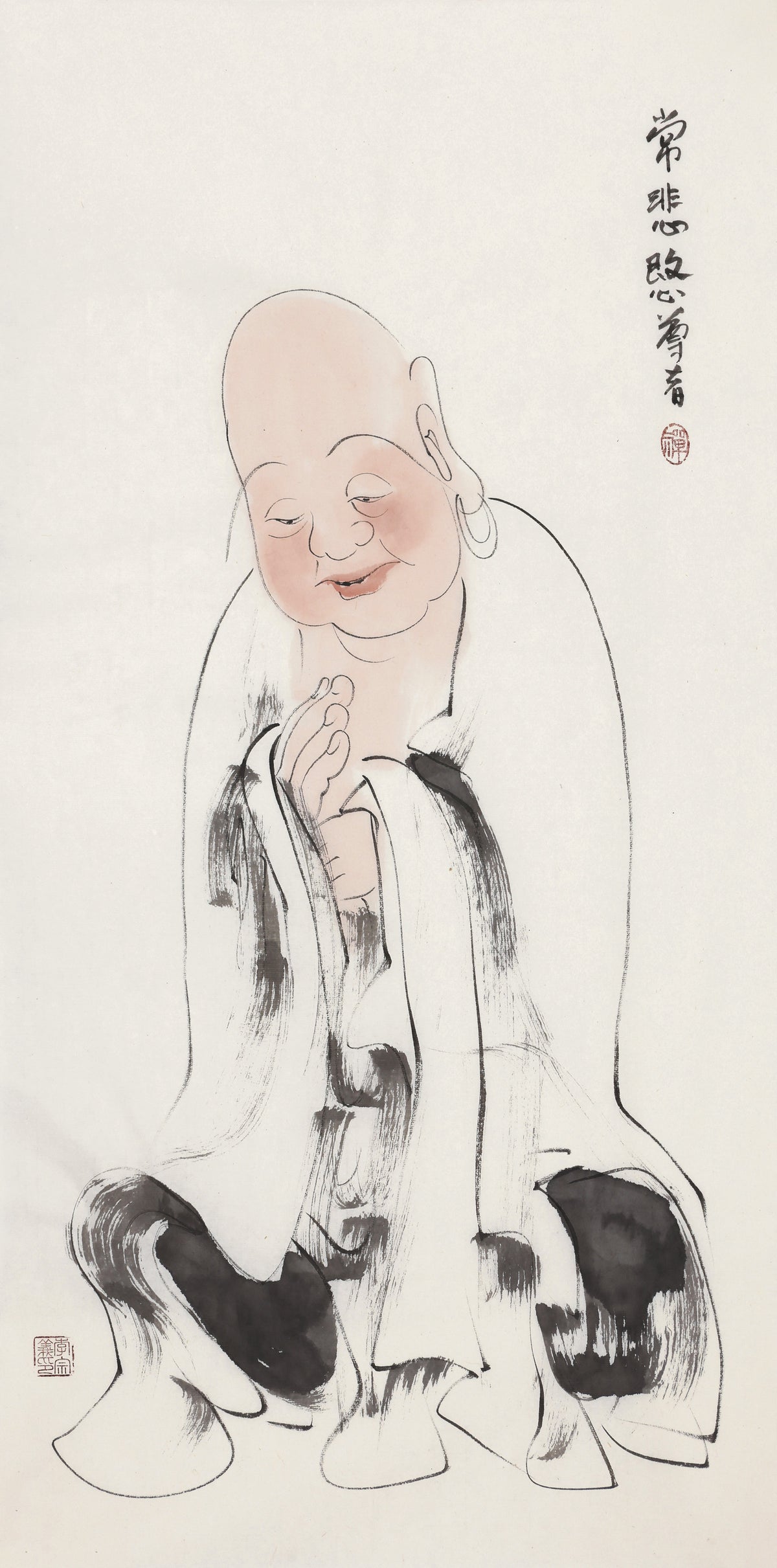 五百罗汉第428尊 常悲愍尊者 李宗义手绘水墨禅意人物画