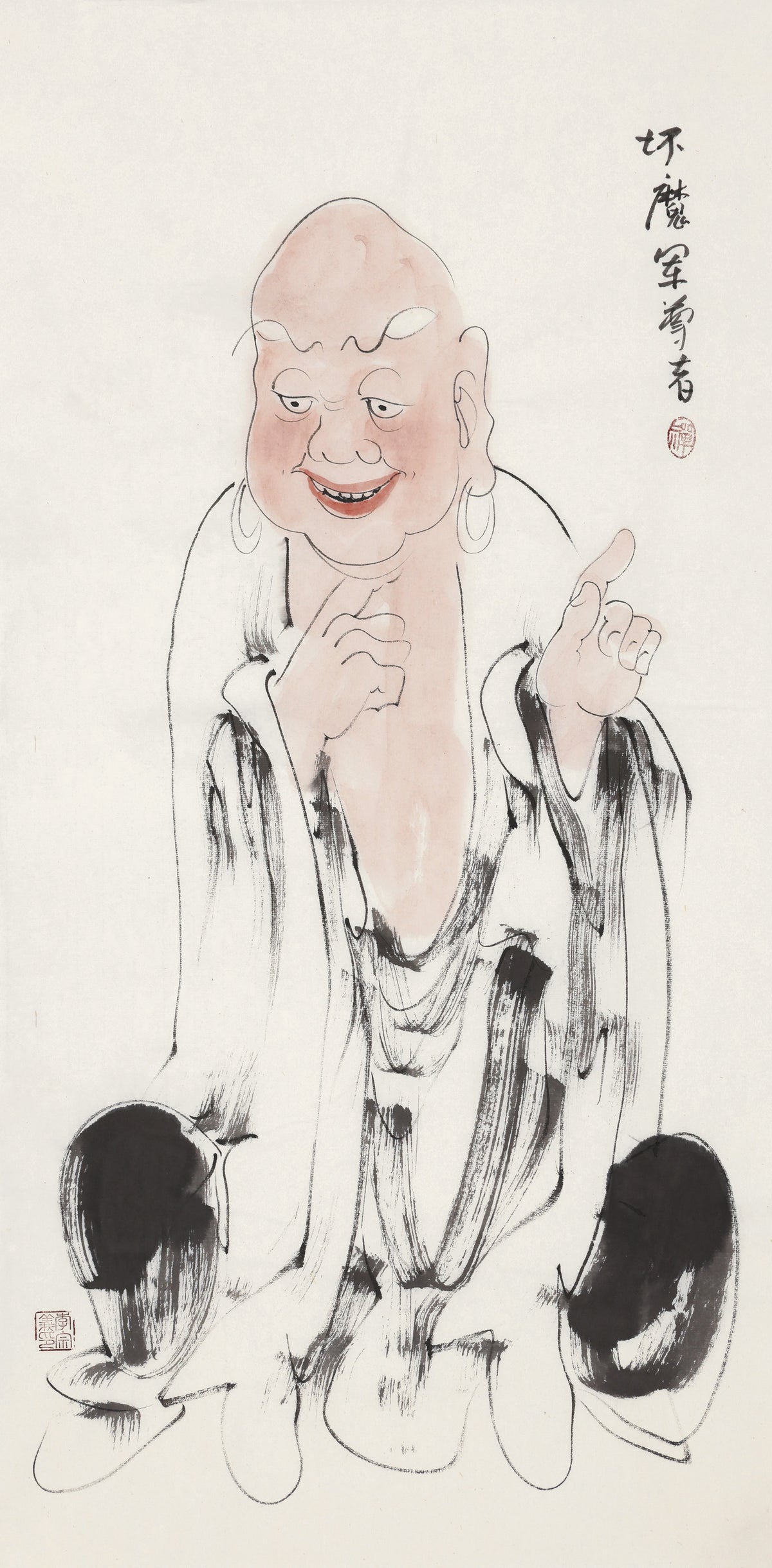 Five Hundred Arhats No.466 The Venerable Destroyer of Mara's Host, Li Zongyi hand-painted Chinese ink Zen figure