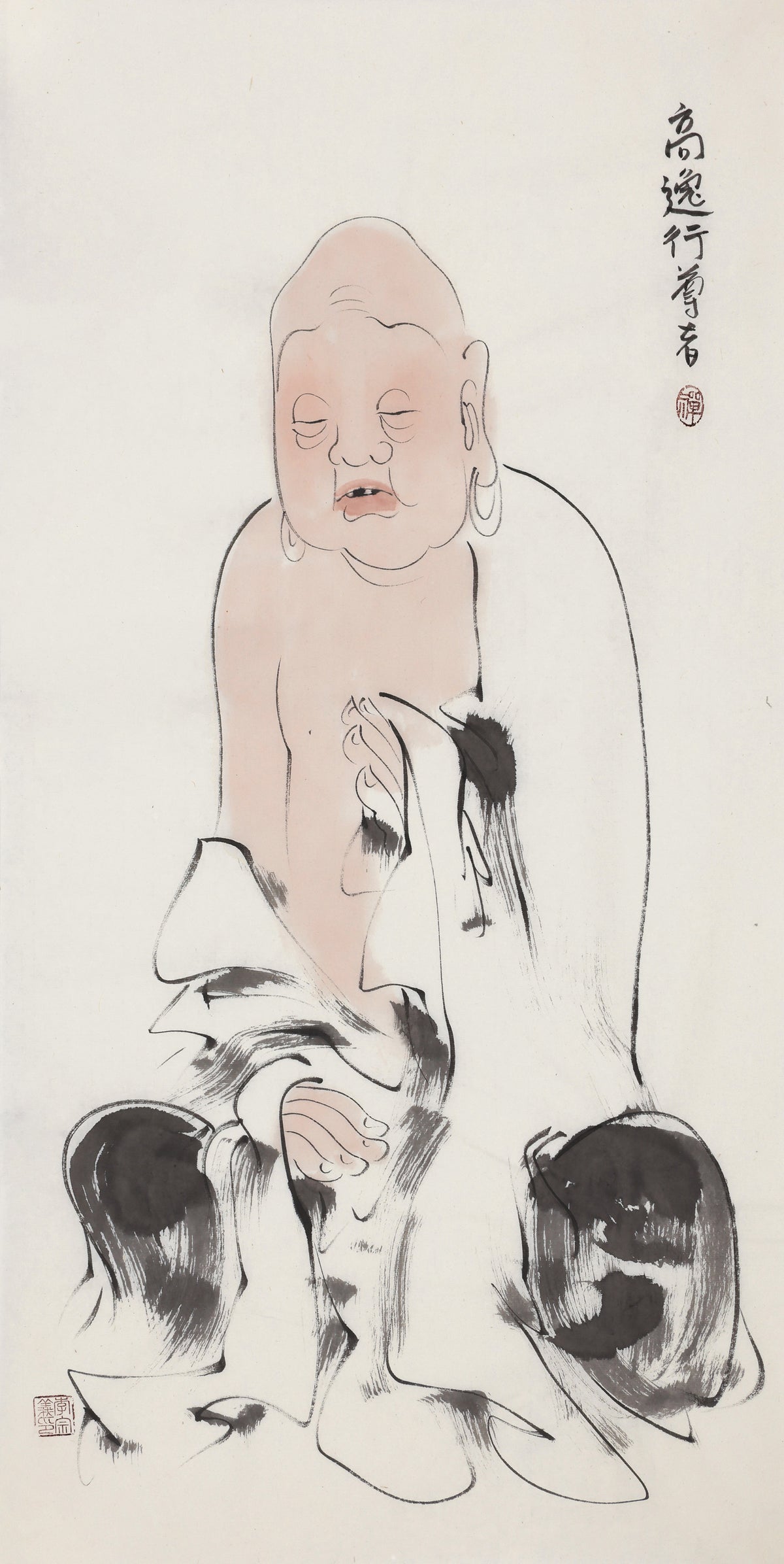 Five Hundred Arhats No.476 The Venerable Lofty and Detached Conduct, Li Zongyi hand-painted Chinese ink Zen figure